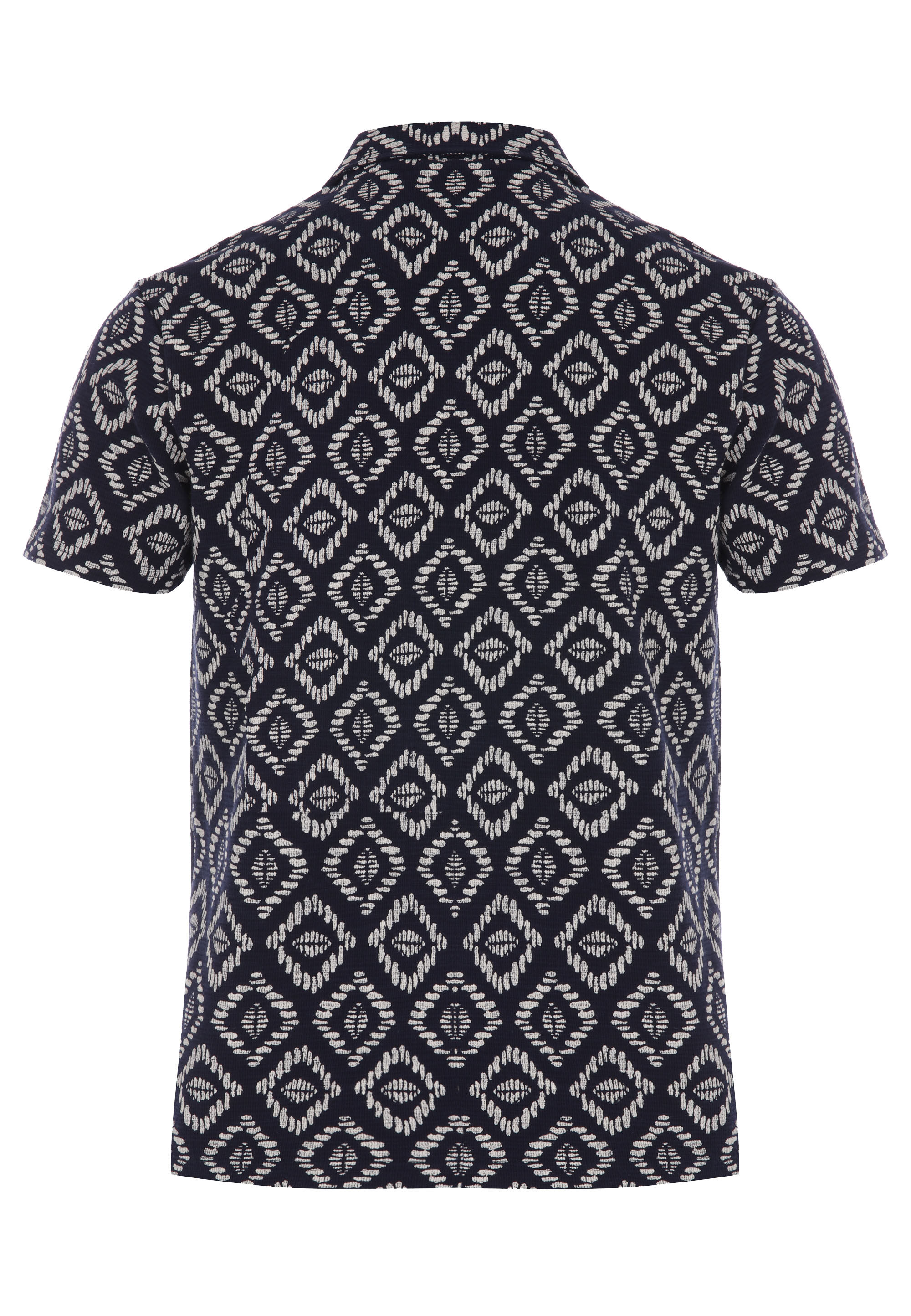 Mens Navy Geometric Textured Polo Shirt