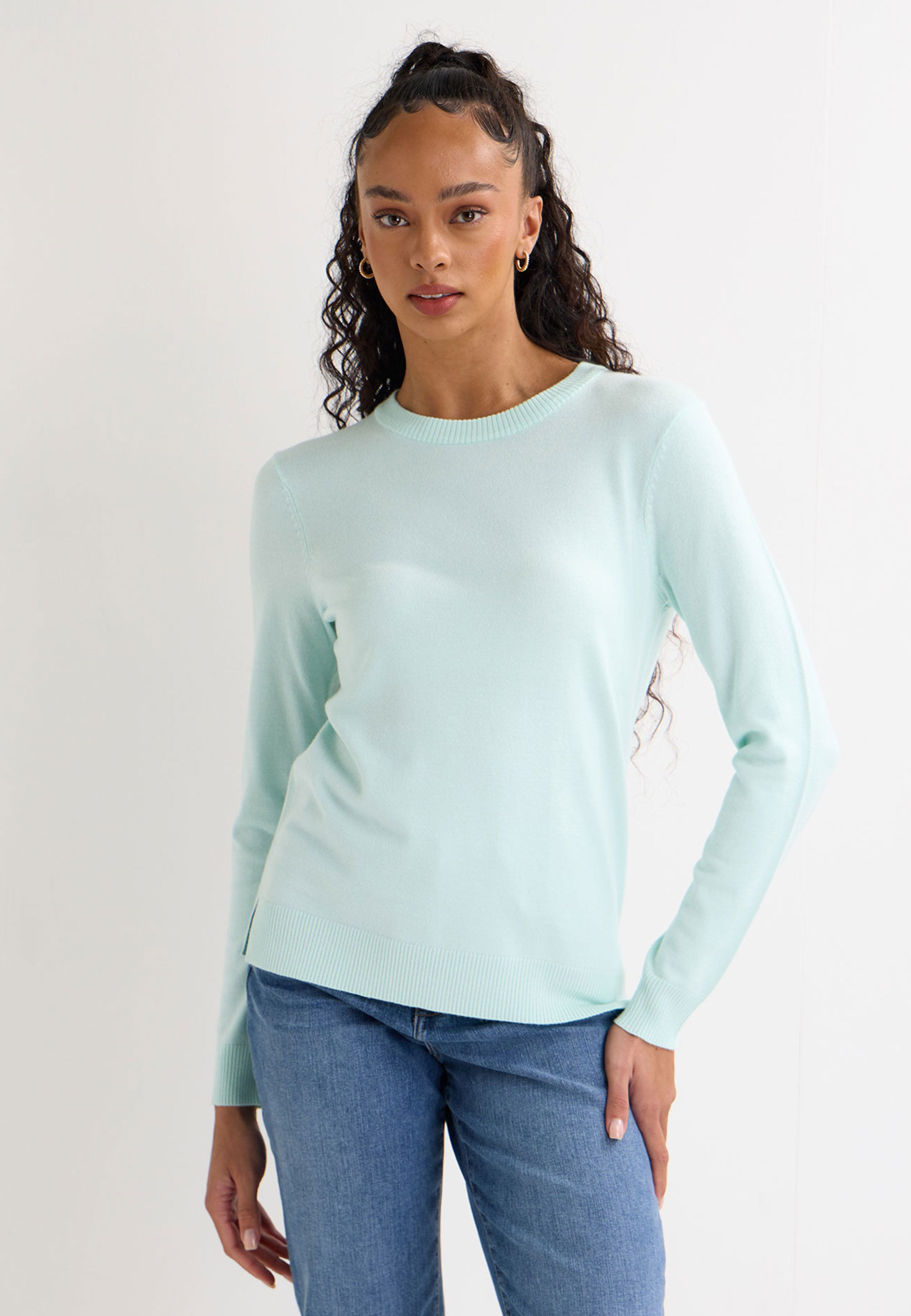 Womens Aqua Plain Crew Neck Jumper
