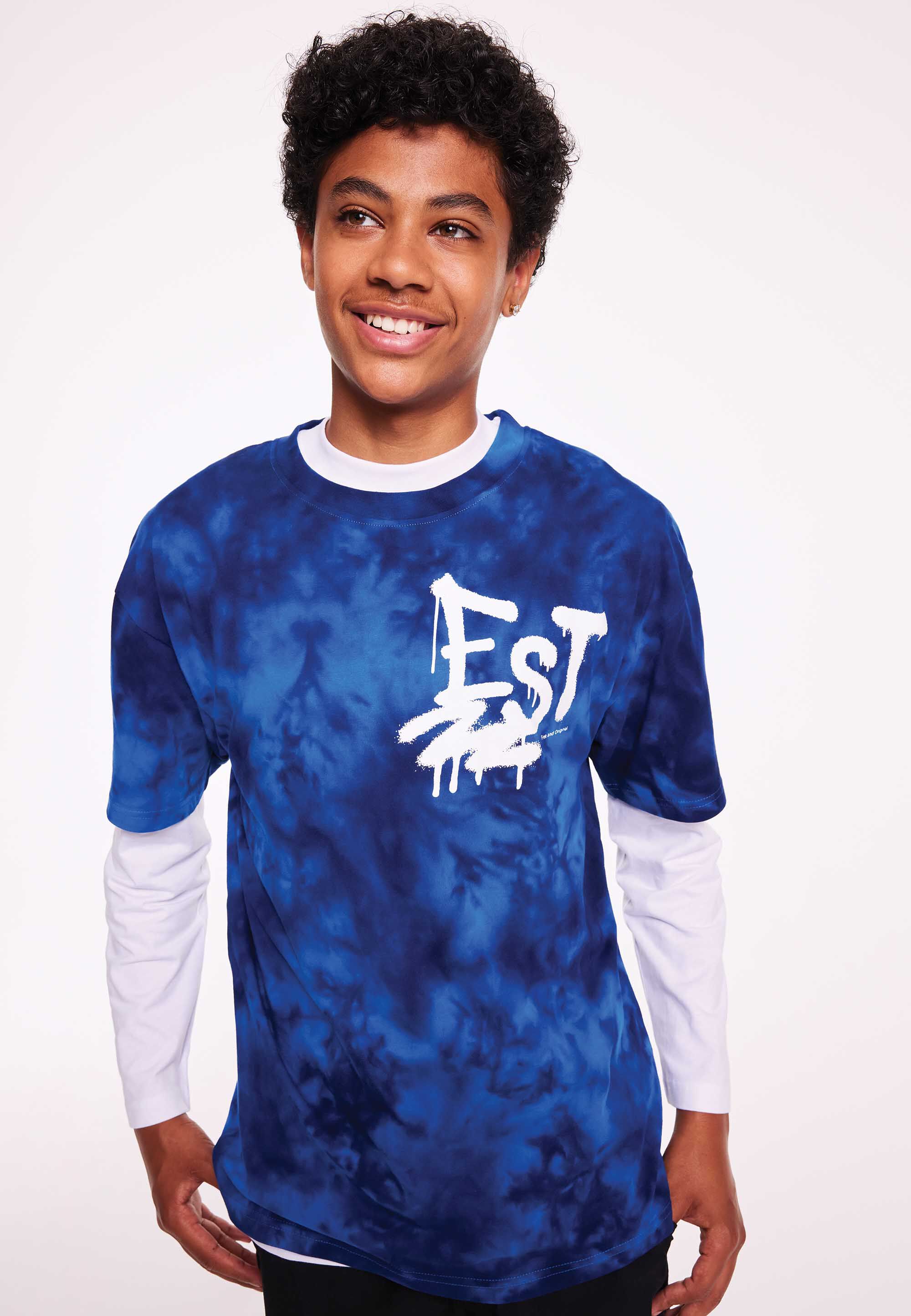Older Boys Dark Blue Tie-Dye T-Shirt