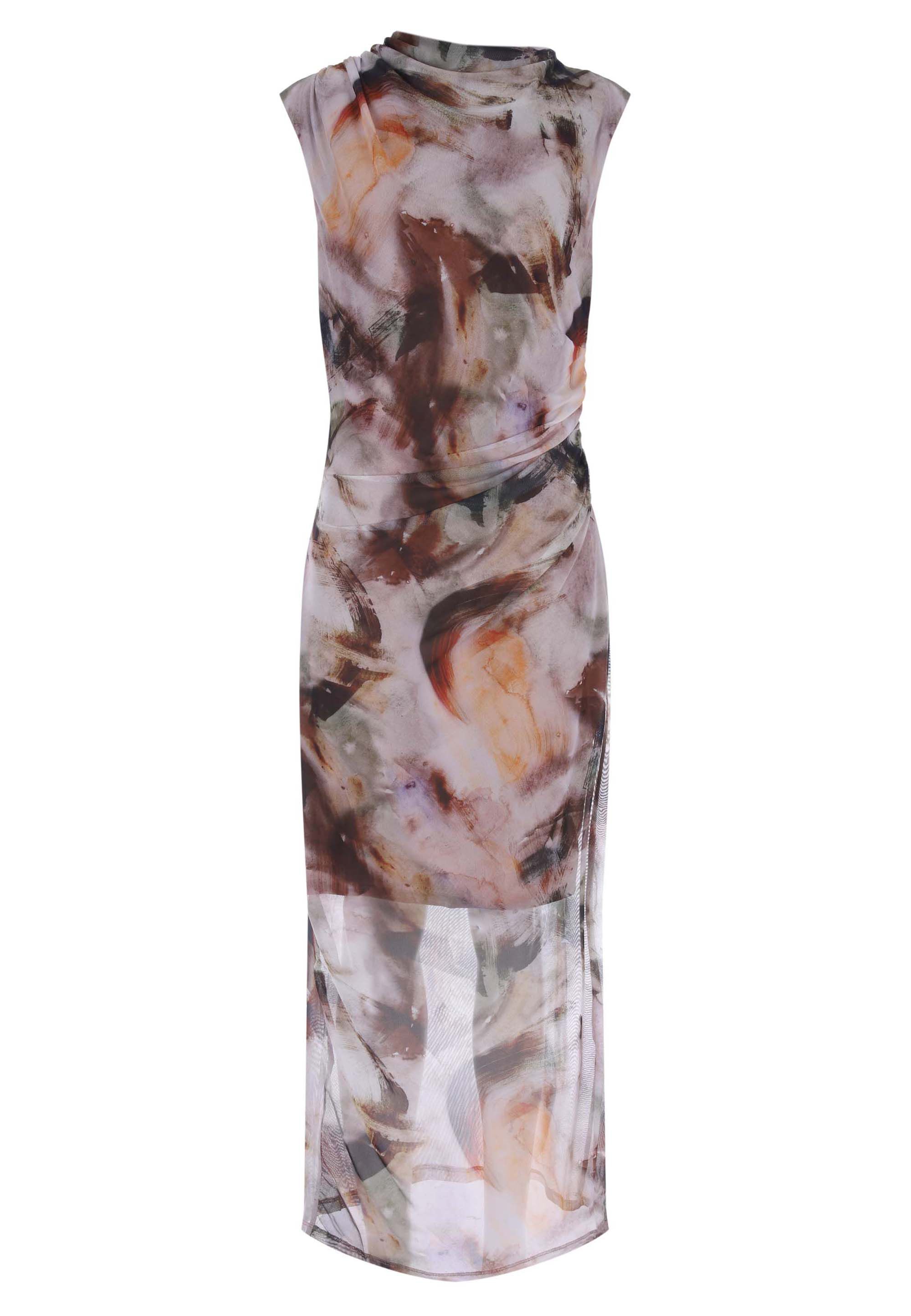 Womens Brown Marble Print Midi Dress
