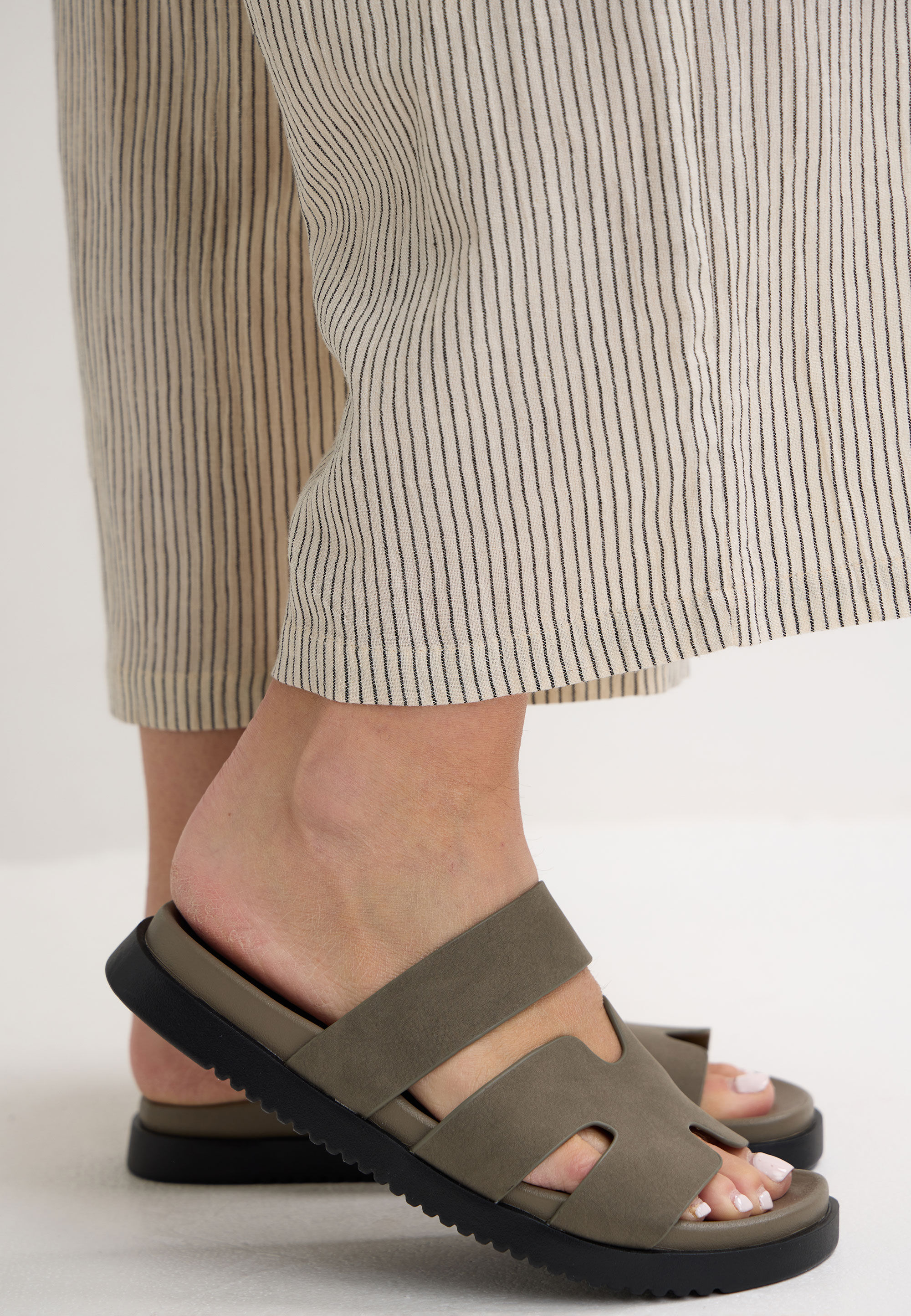 Womens Khaki Geo Cutout Strap Sandals