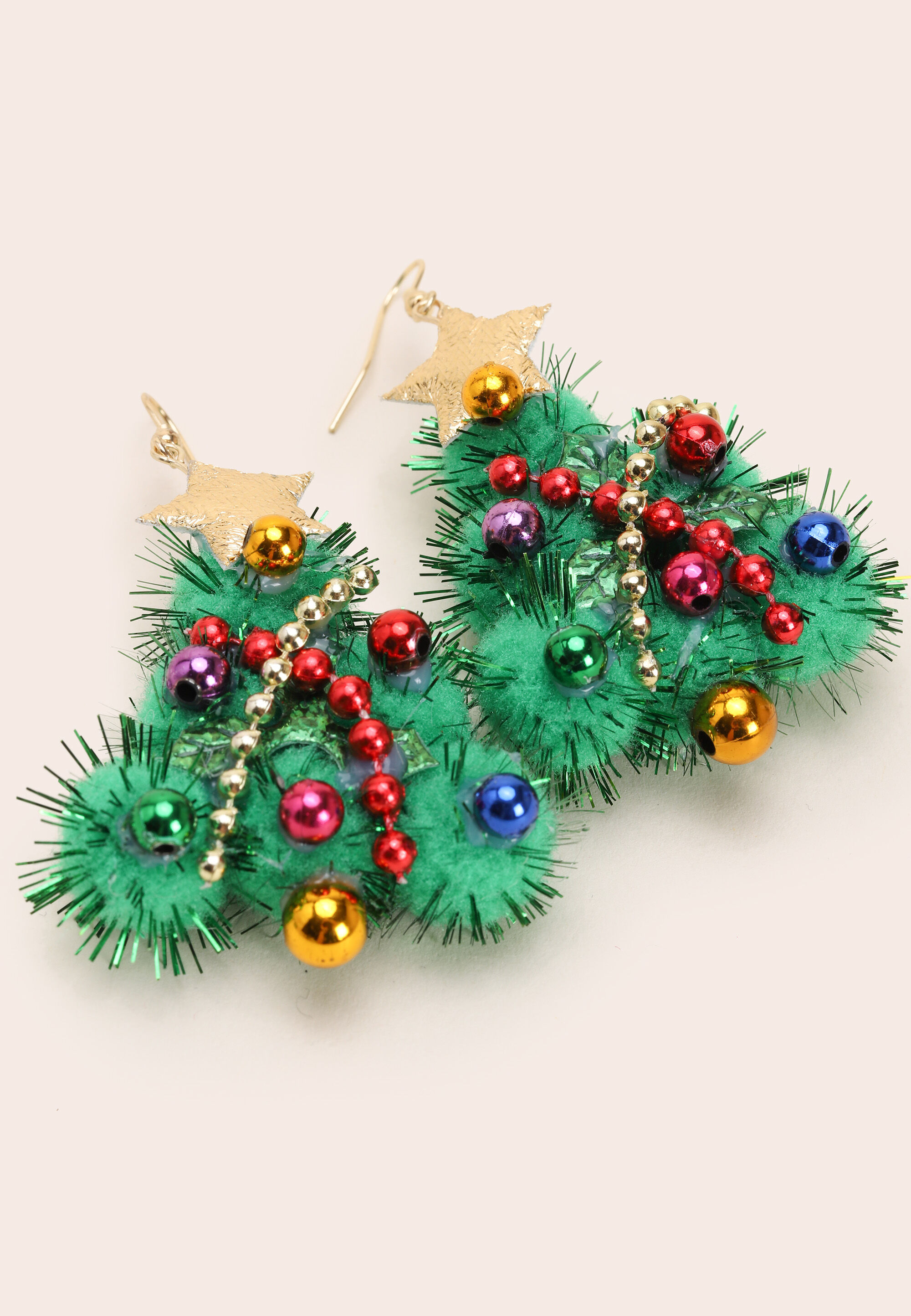 Womens Green 3D Christmas Tree Drop Earrings