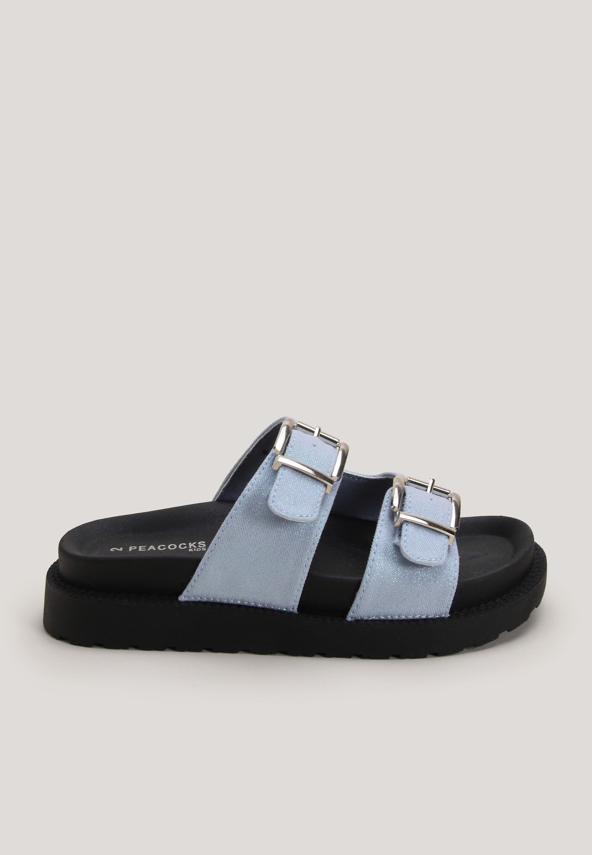 Older Girls Blue Sparkly Denim Chunky Footbed Sandals