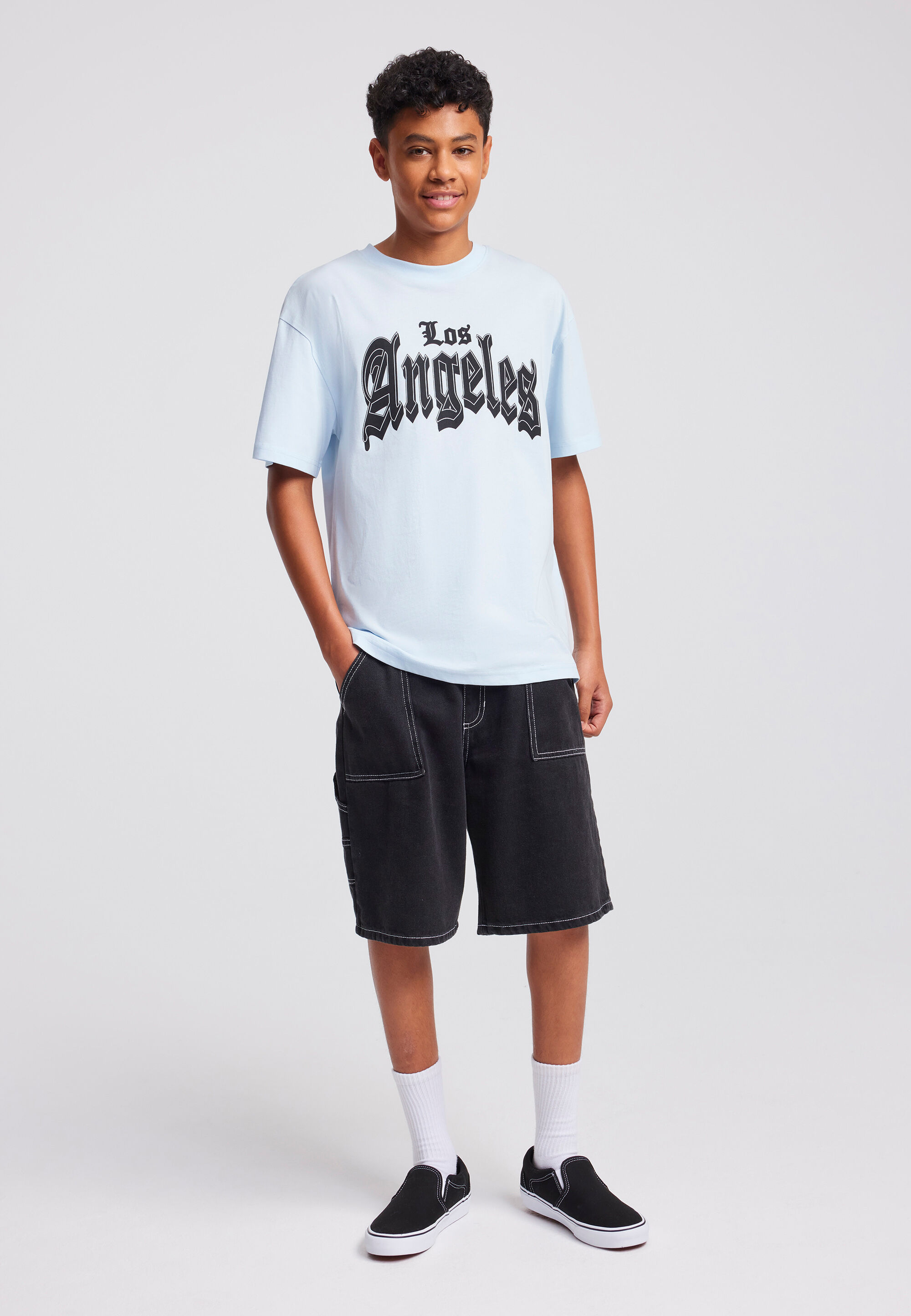 Older Boys Black Denim Worker Shorts