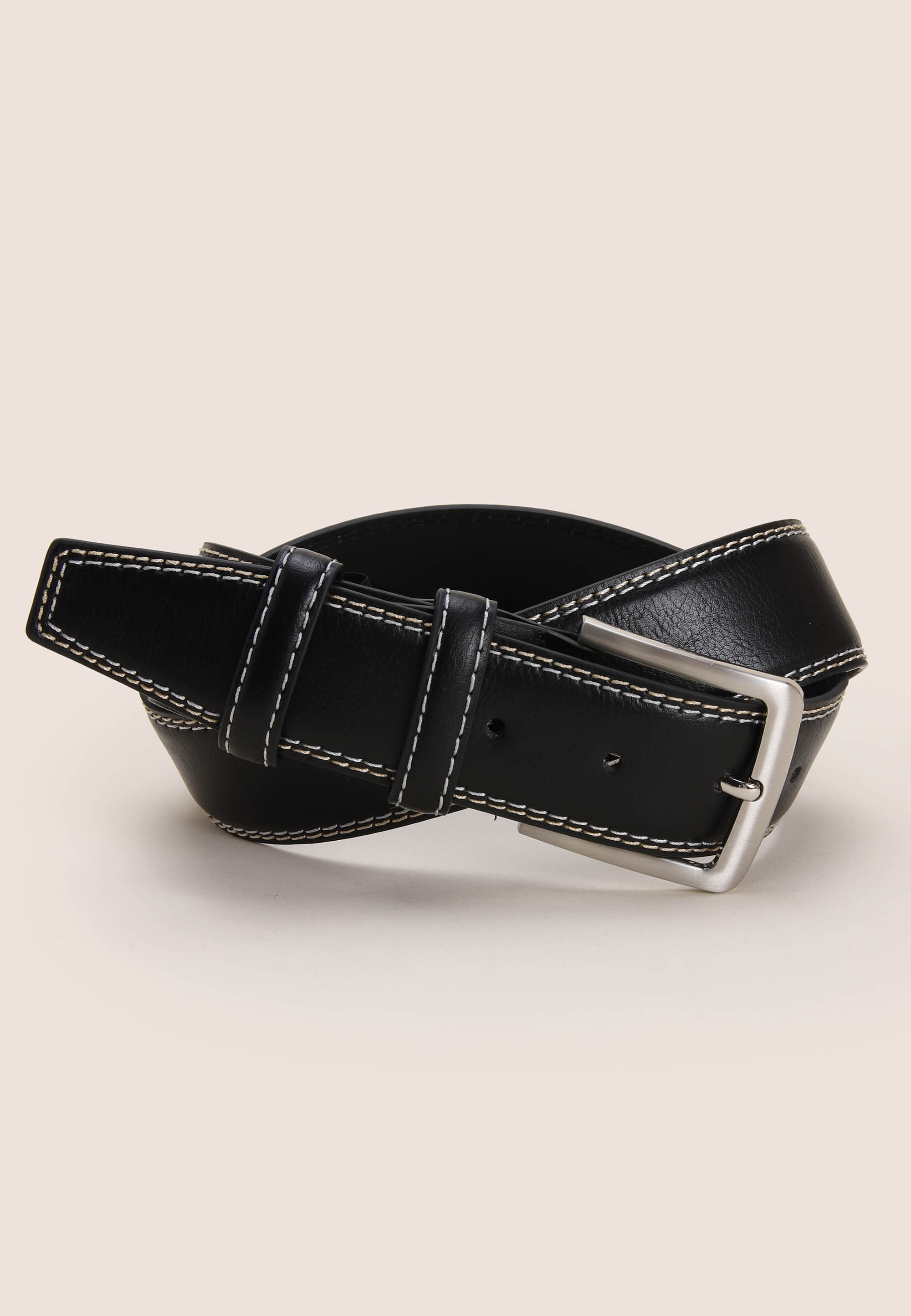 Mens Black Contrast Stitch Leather Lined Belt