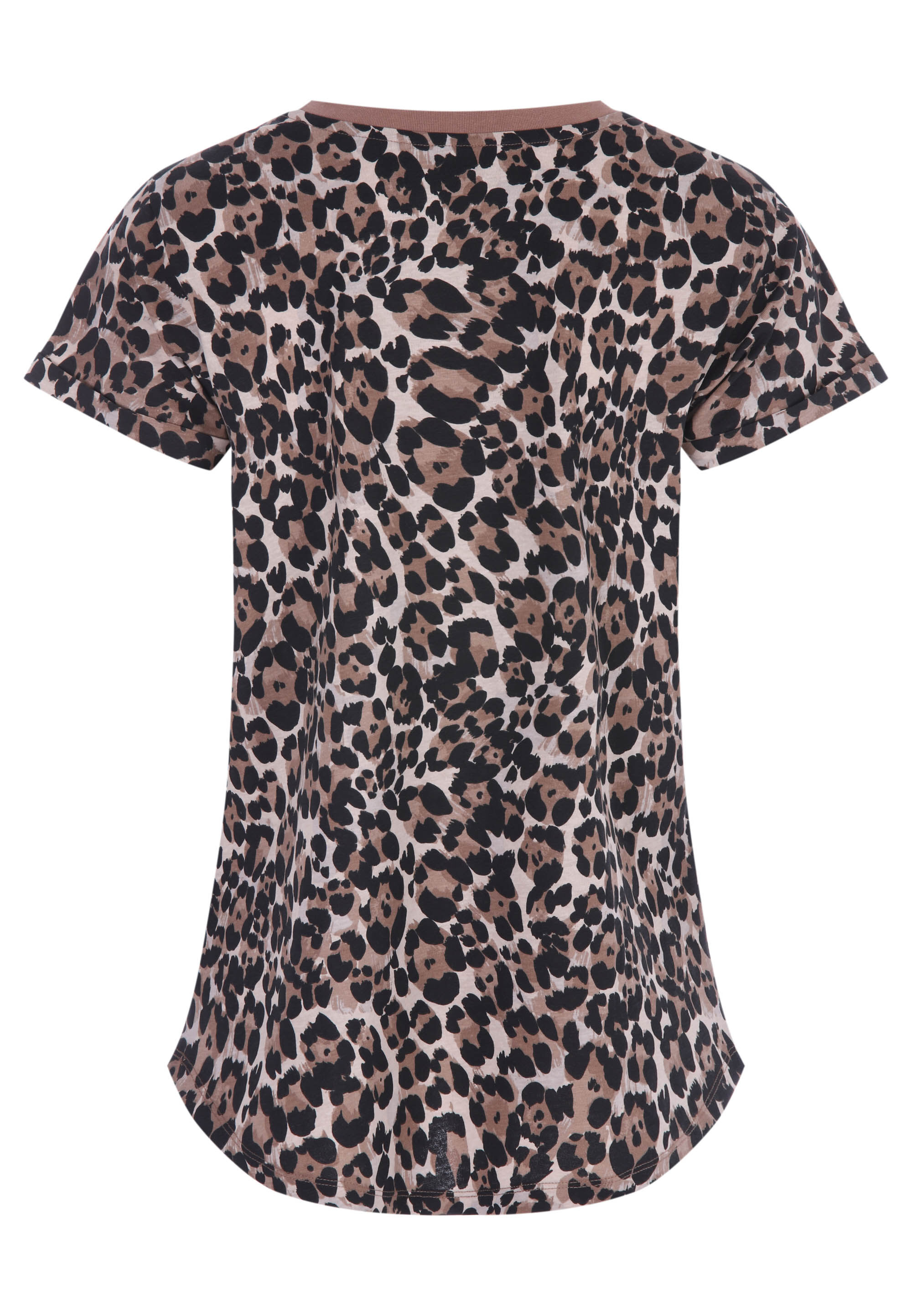 Womens Brown Animal Print Roll Sleeve T-Shirt