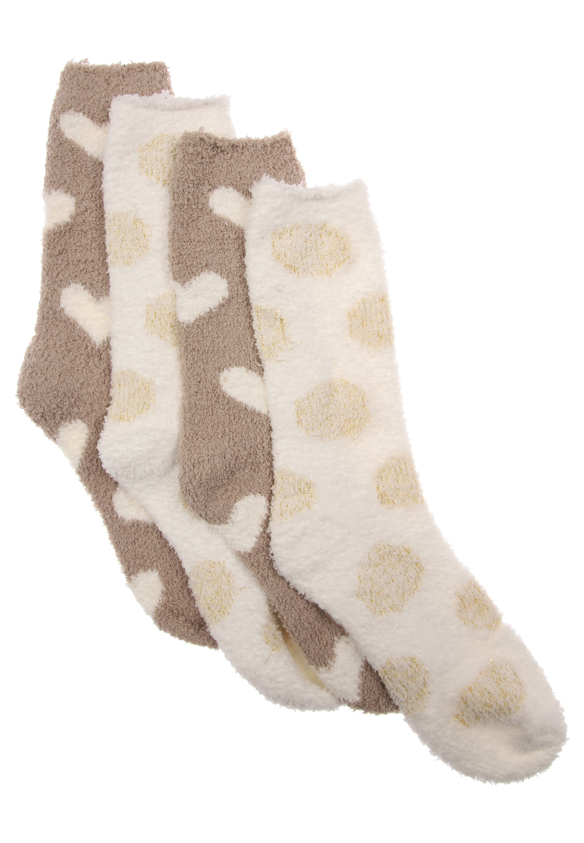 Womens 2pk Beige Heart Marshmallow Socks