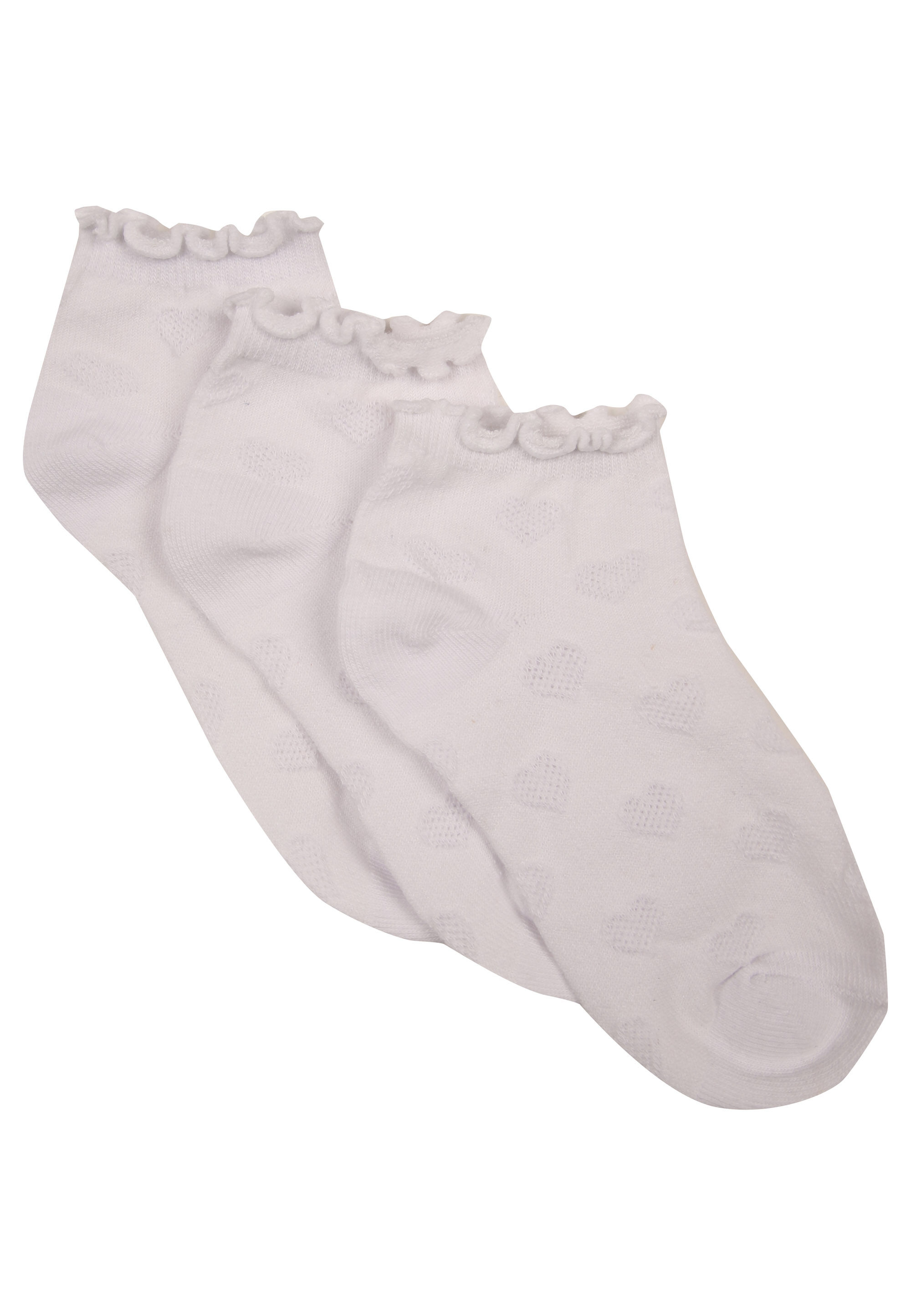 Girls 3pk White Heart Textured Frill Trainer Socks