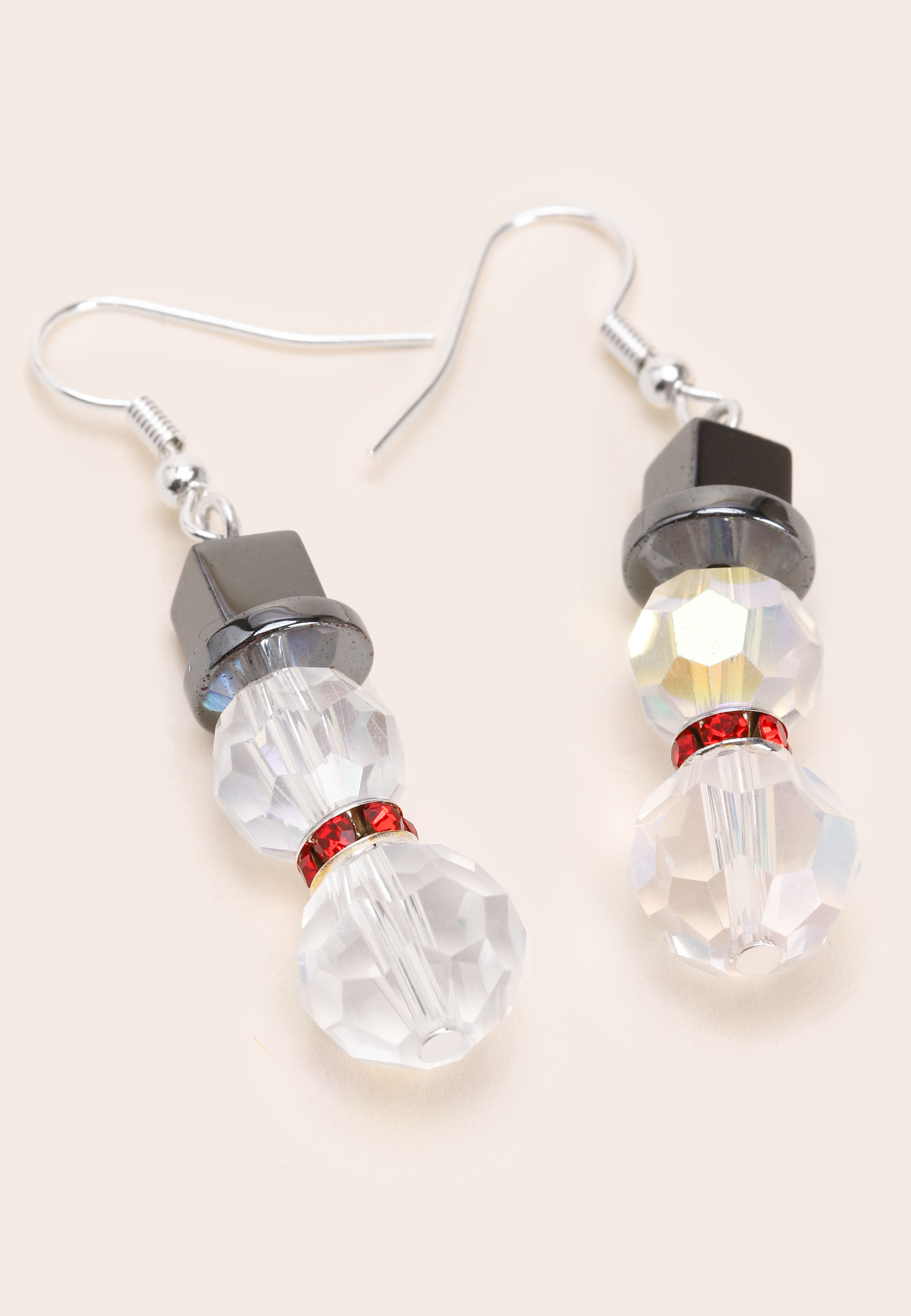 Womens Silver Christmas Snowman Drop Earrings