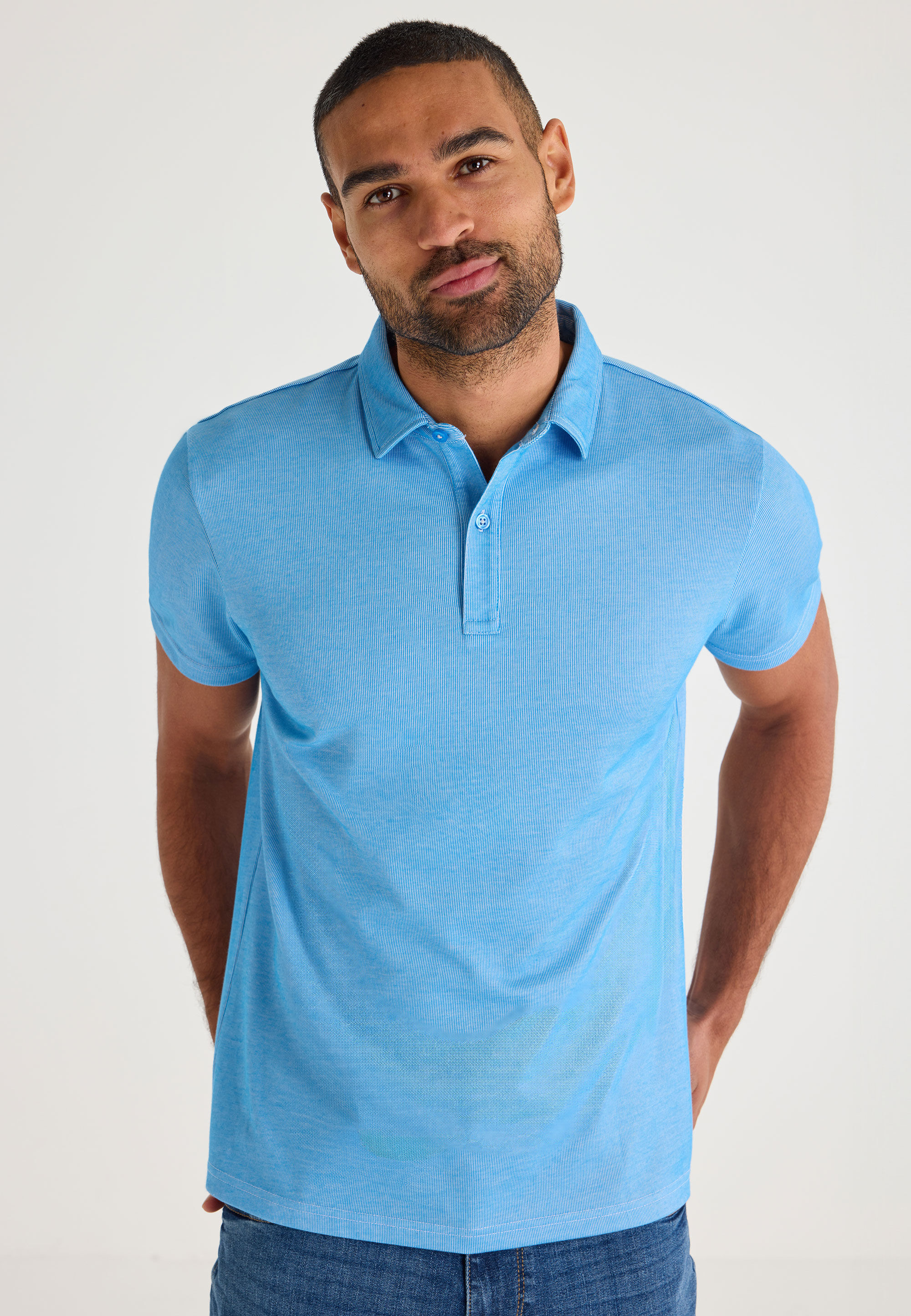 Mens Blue Textured Polo Shirt