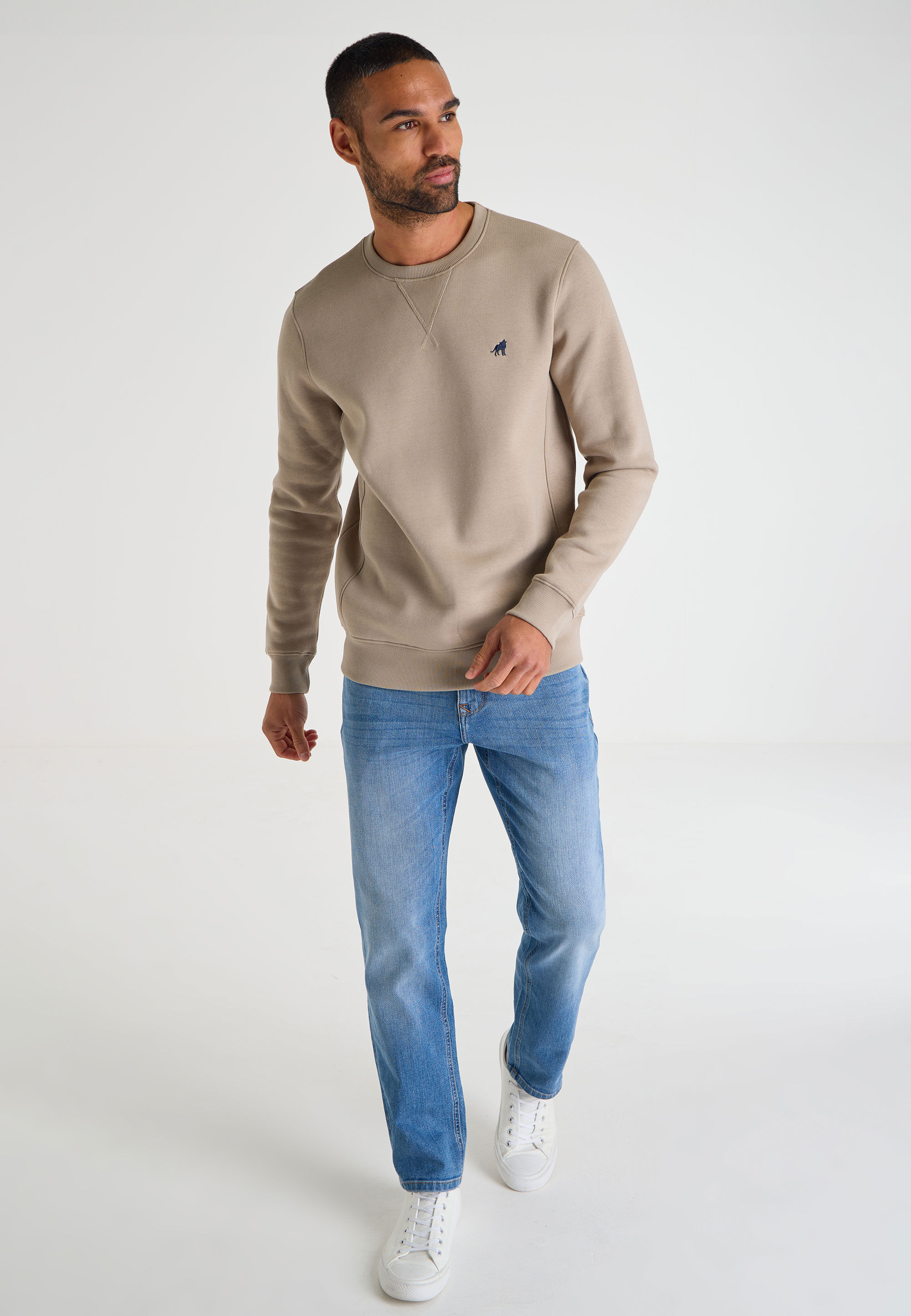 Mens Brown Embroidered Crew Sweatshirt