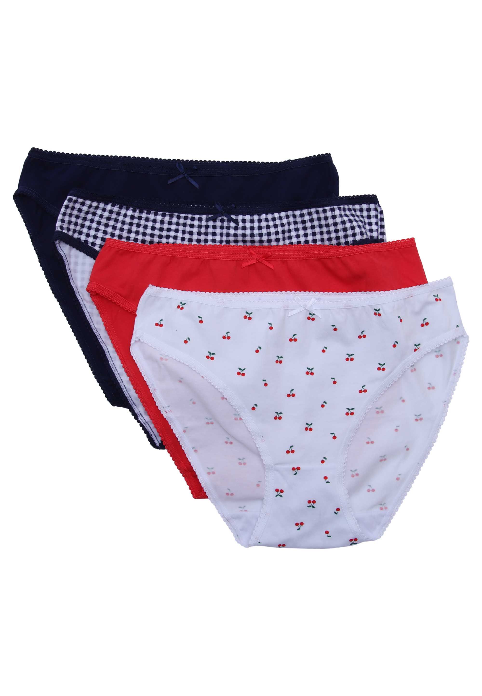 Womens 4pk Red Cherry Print High Cut Briefs