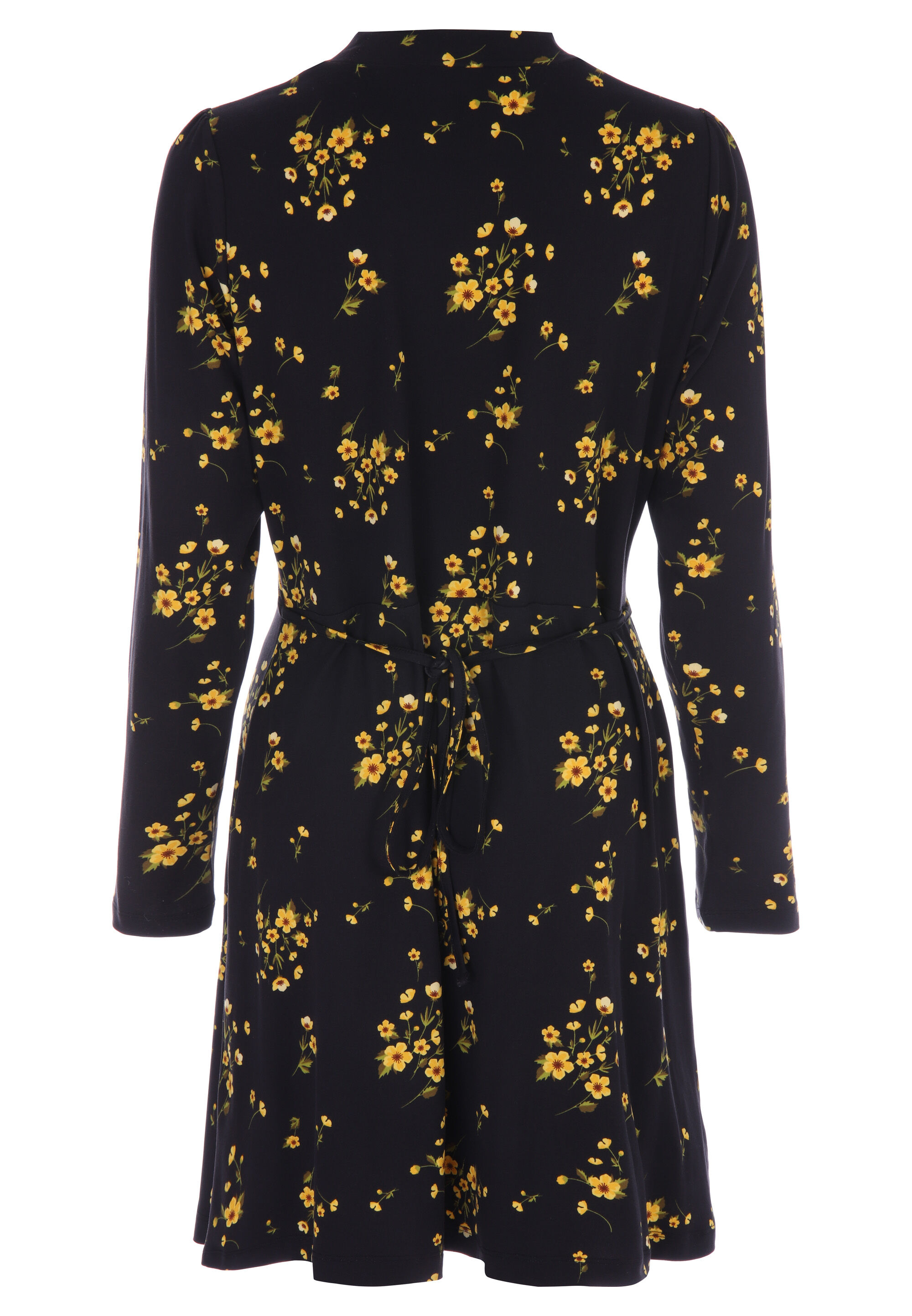Womens Black & Yellow Floral High Neck Dress