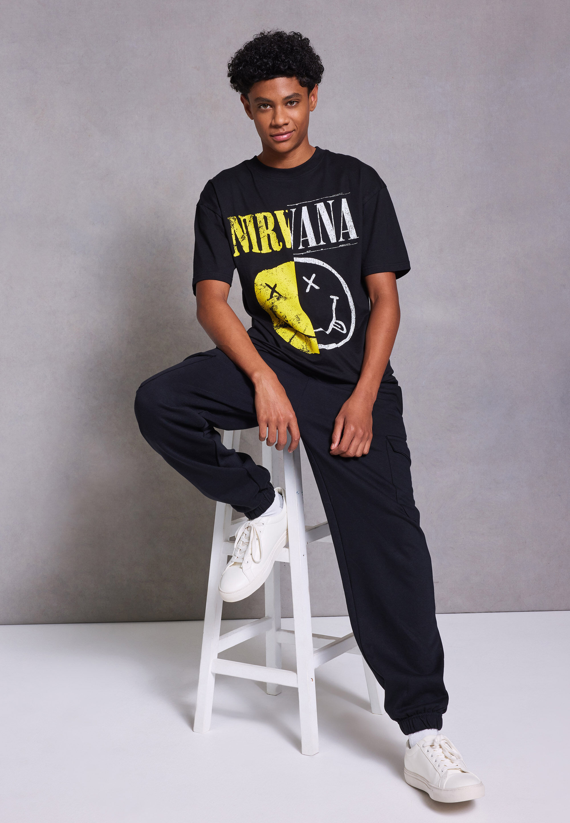 Older Boys Black Nirvana Band Print T-Shirt