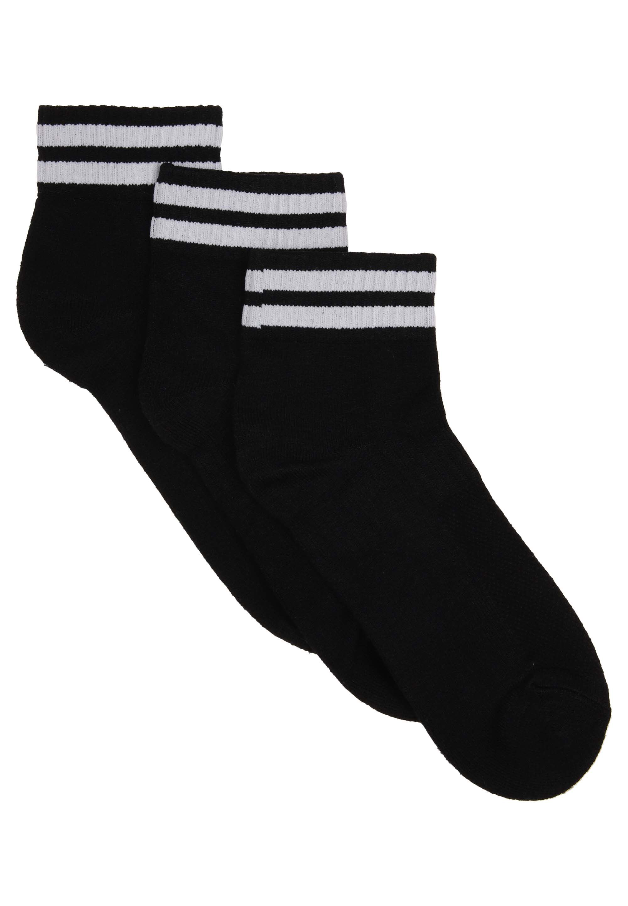Womens 3pk Black Stripe Microfibre Quarter Socks