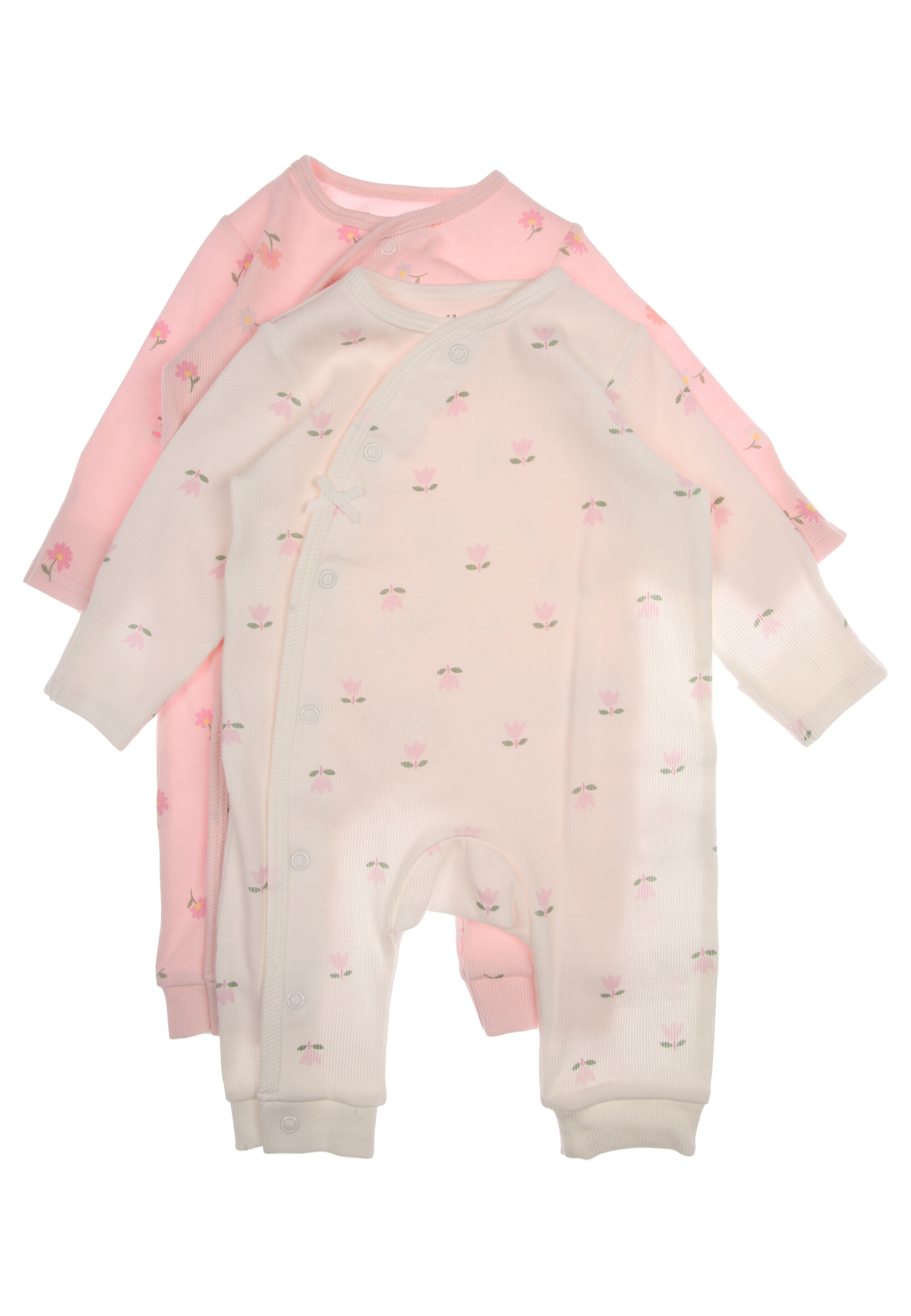 Baby Girls 2pk Cream & Pink Floral Sleepsuits