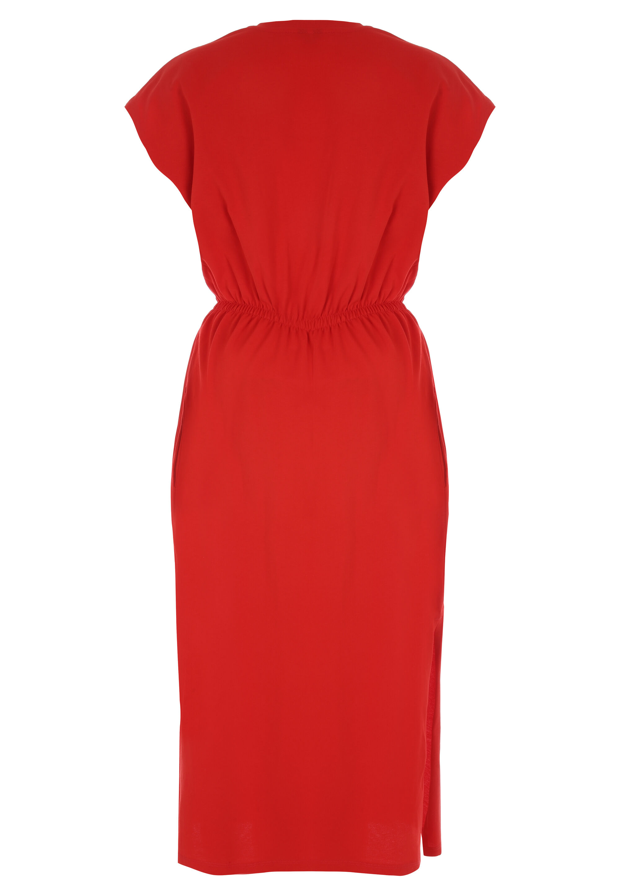 Womens Red Plain Cotton T-Shirt Midi Dress