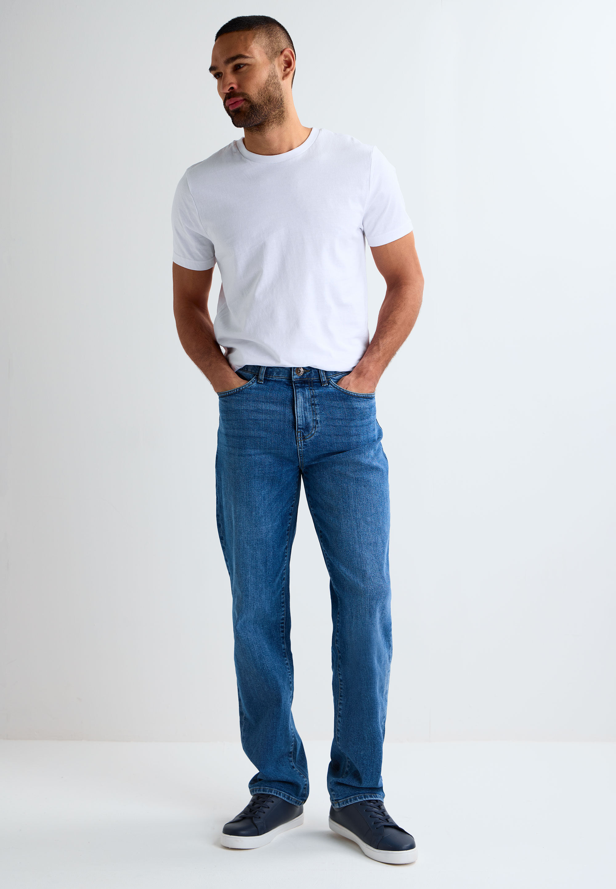 Mens Blue Plain Loose Fit Jeans