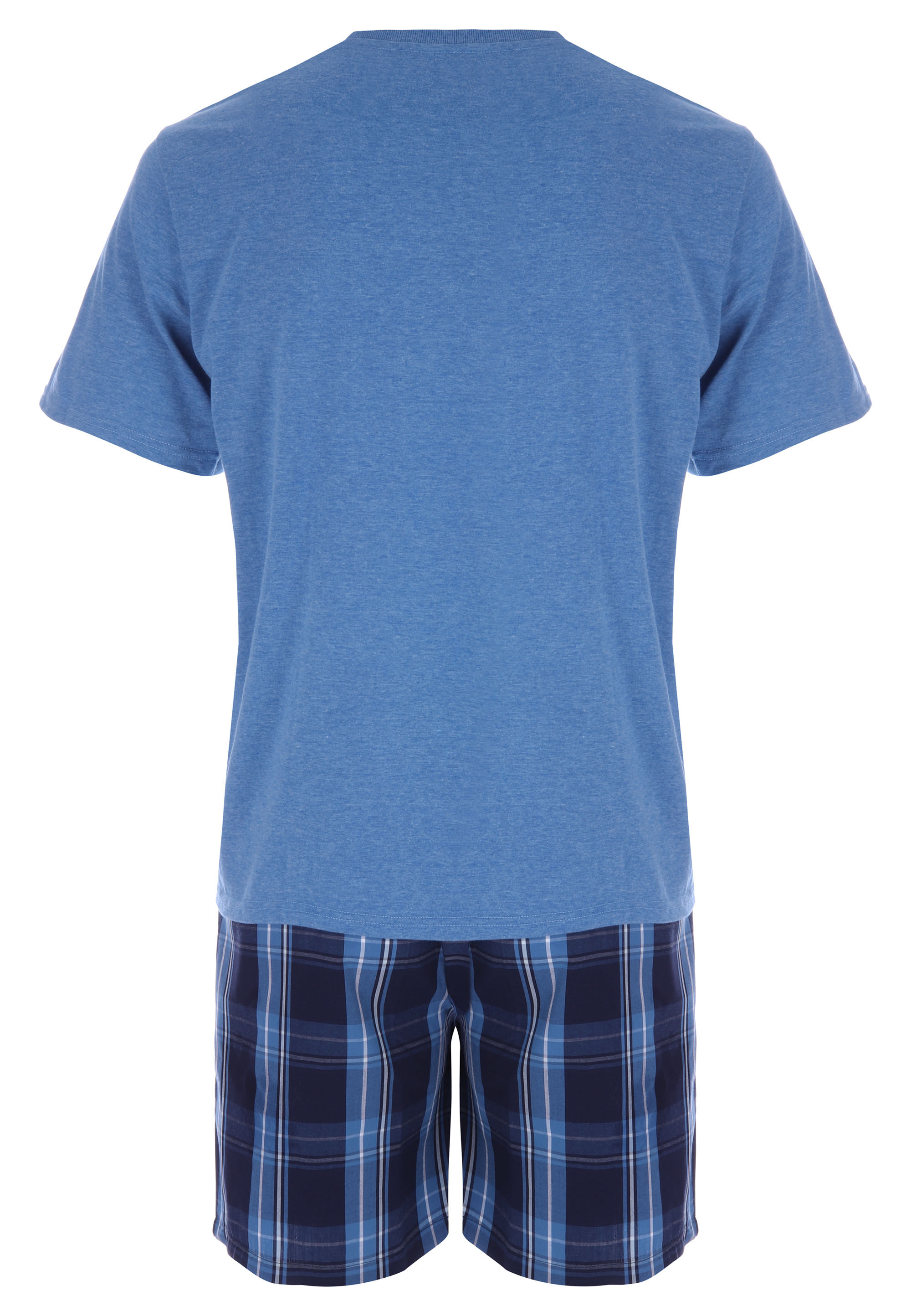 Mens Blue Check Jersey Short Pyjama Set
