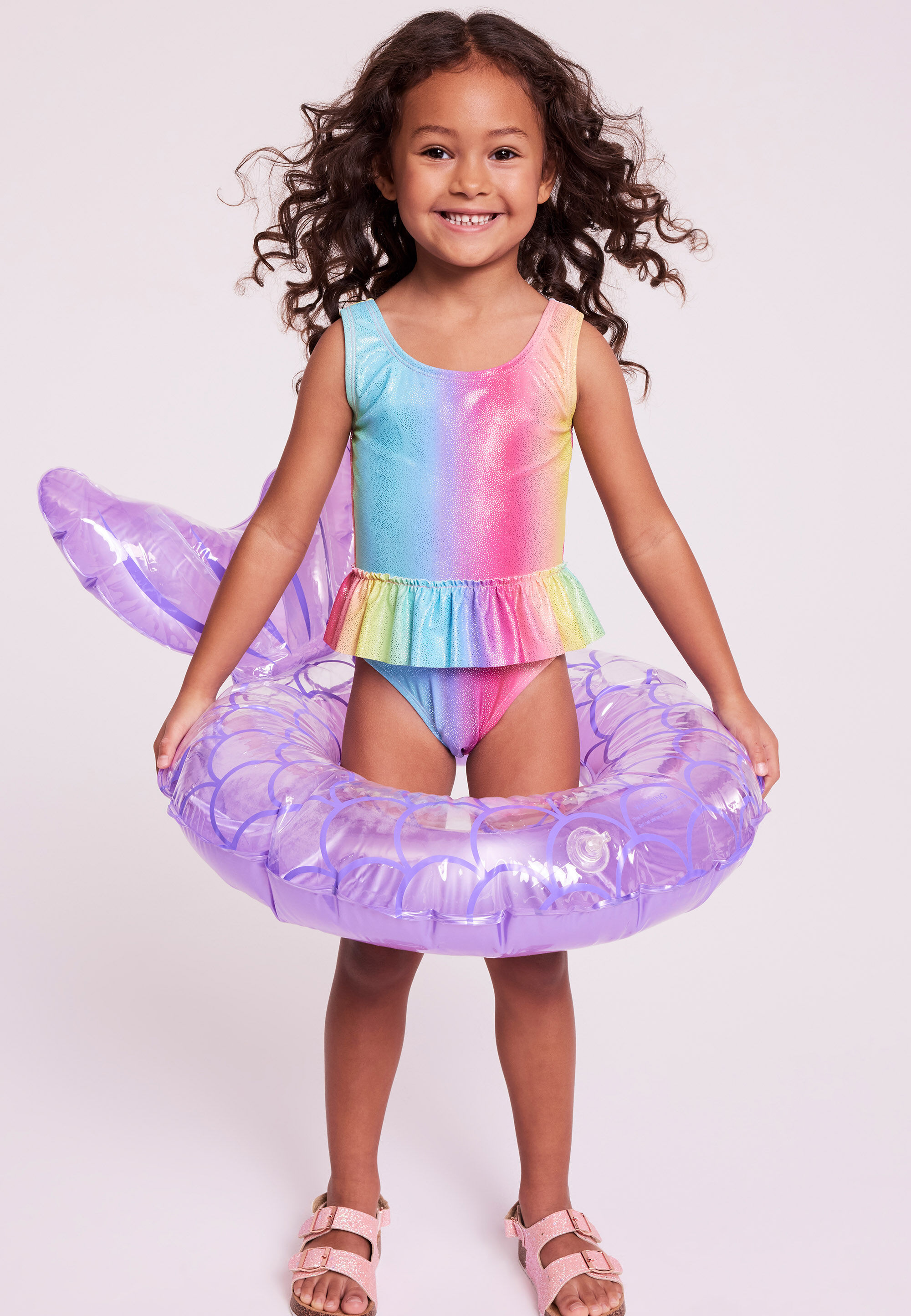 Younger Girls Red Rainbow Ruffle Skirt Swimsuit