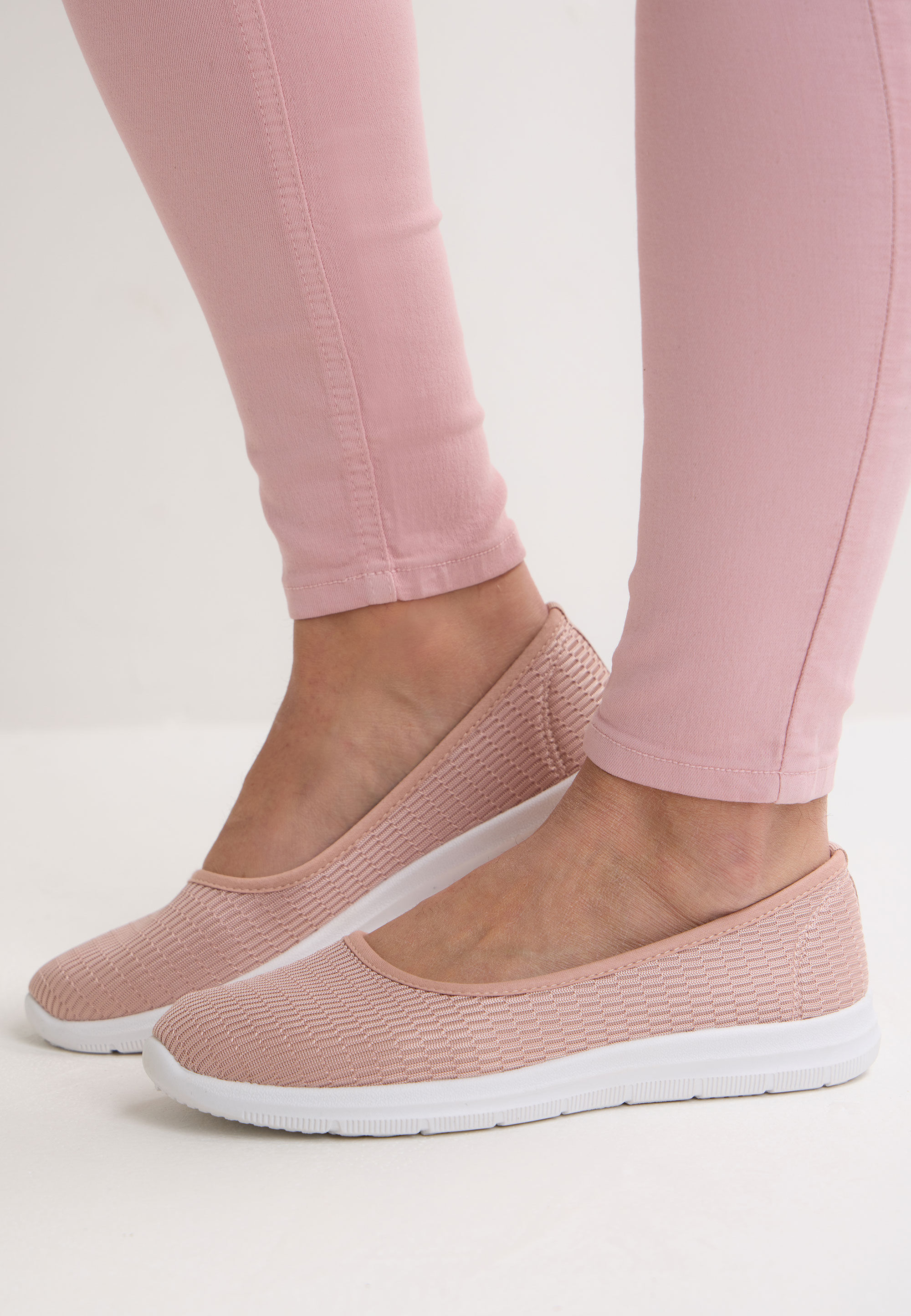Womens Pink Plain Slip On Ballet Flat Trainers