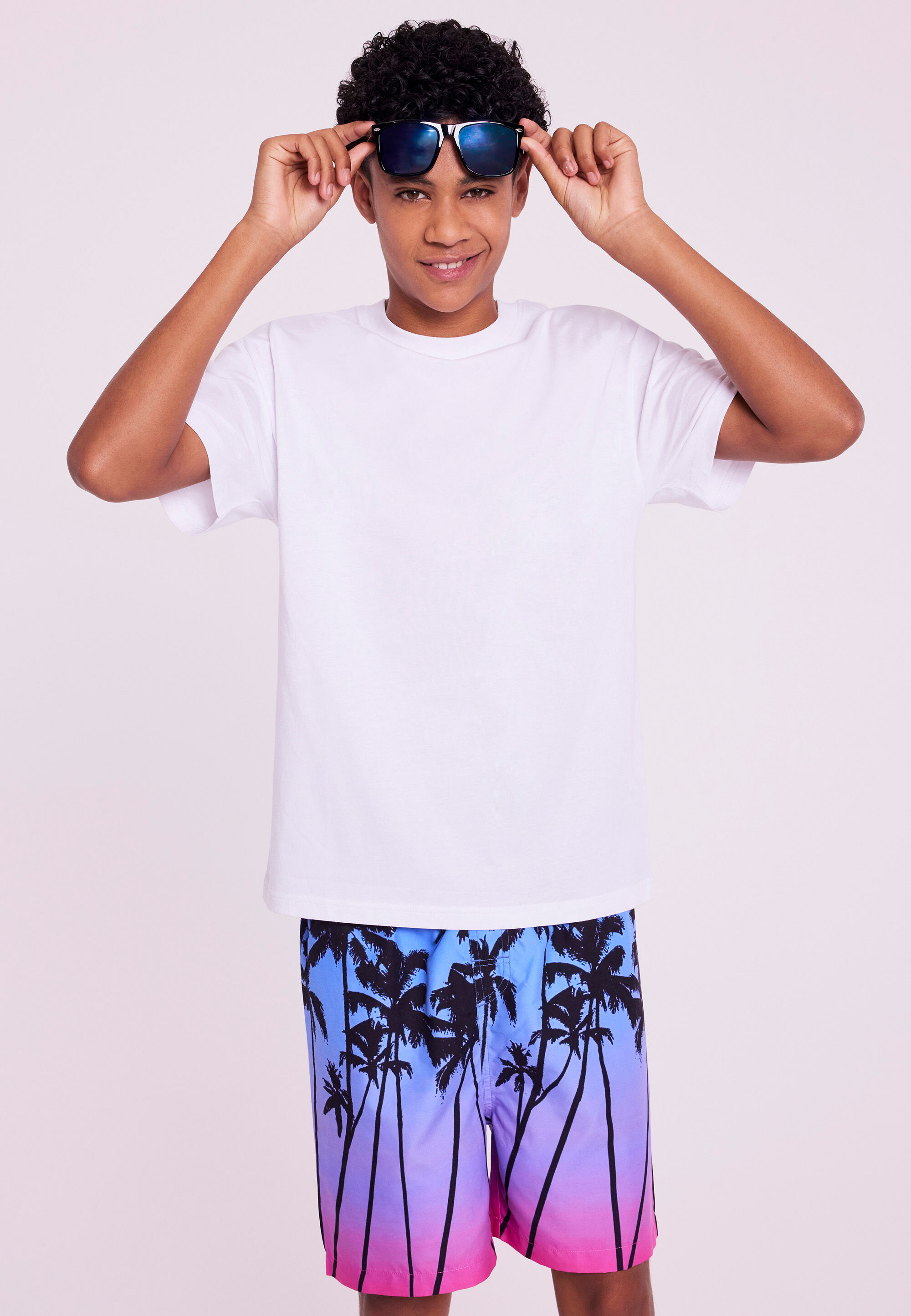 Older Boys Purple Ombre Palm Print Swim Shorts