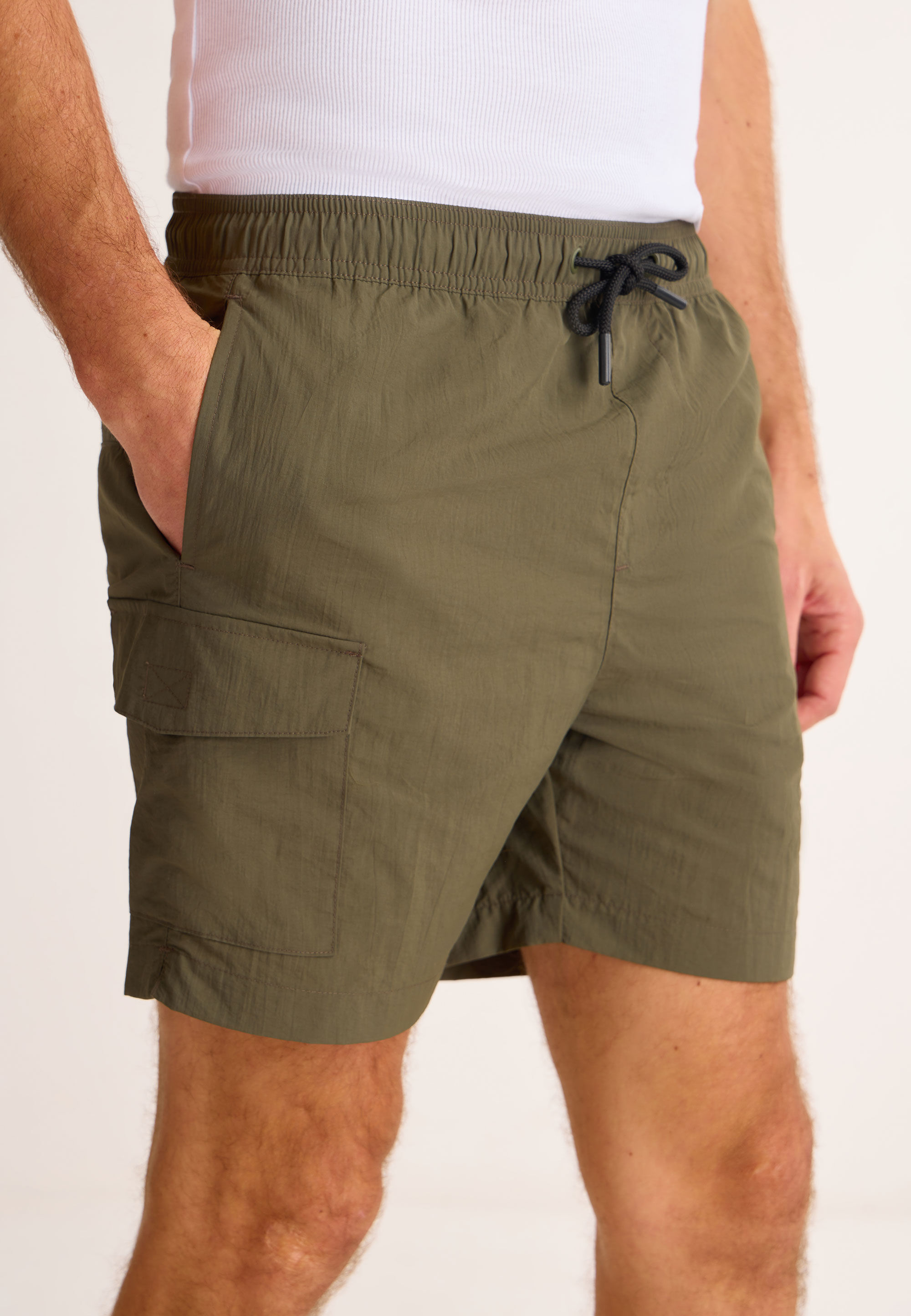 Mens Khaki Cargo Swim Shorts
