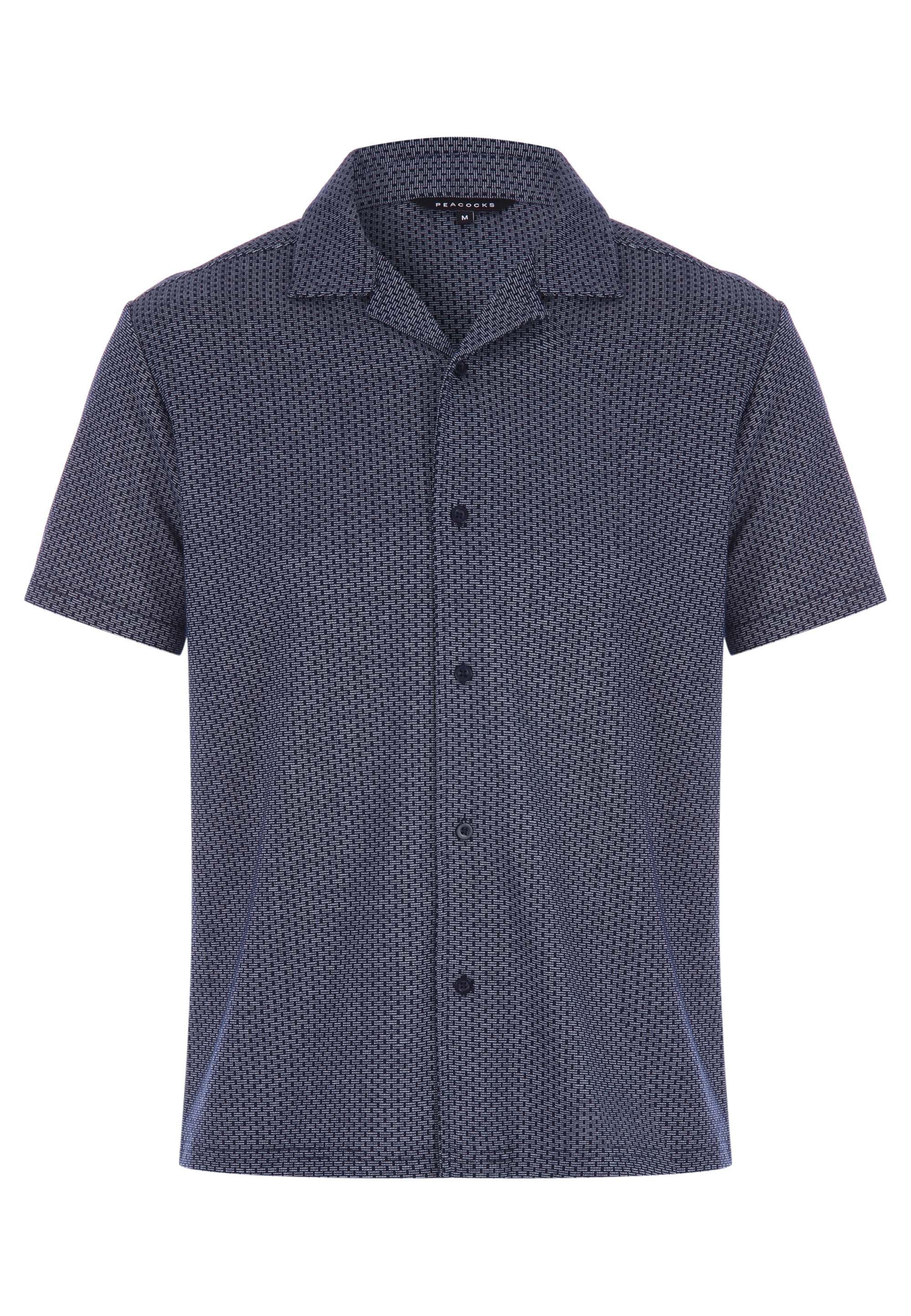 Mens Navy Jacquard Jersey Short Sleeve Shirt