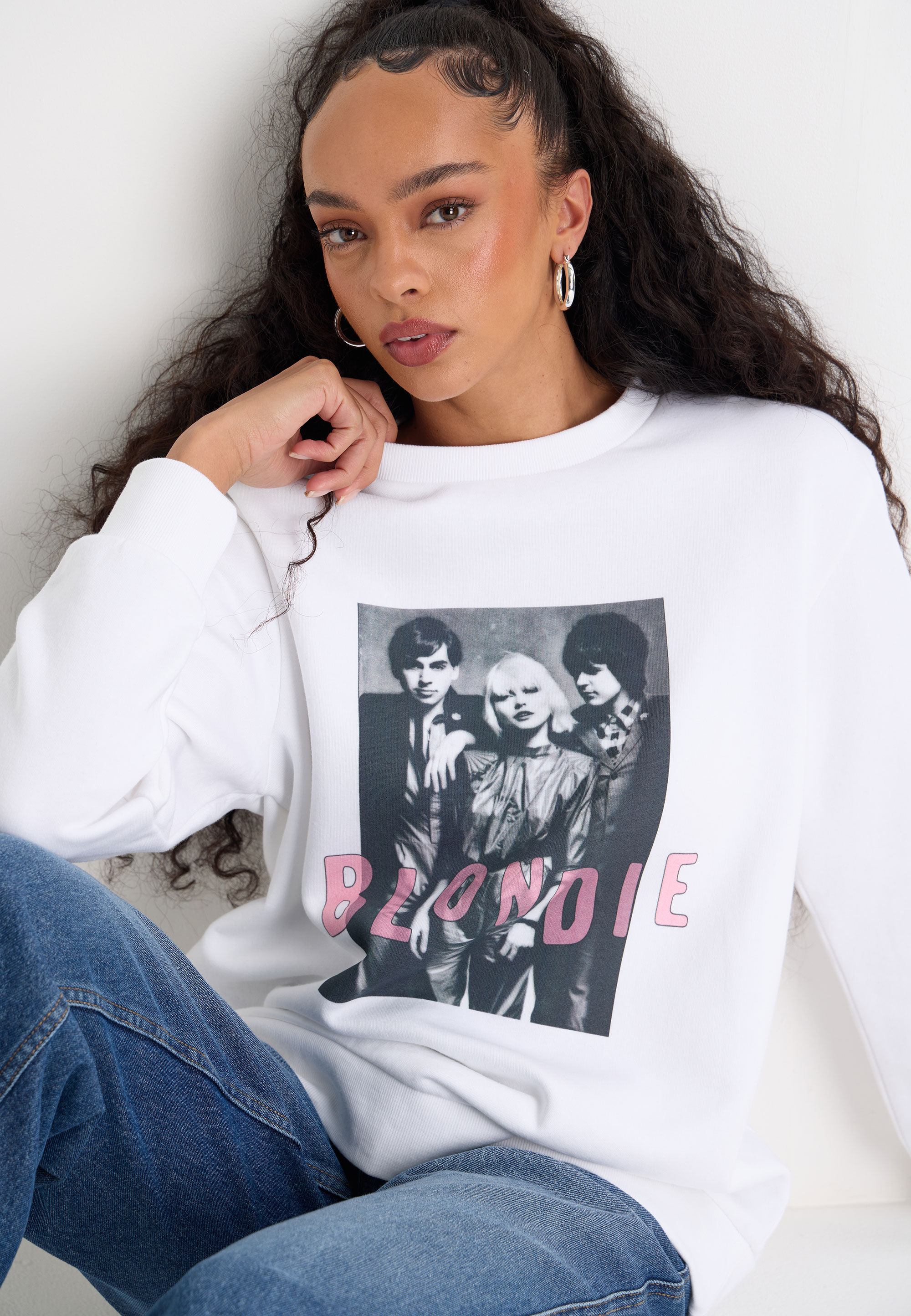 Womens White Blondie Graphic Sweatshirt