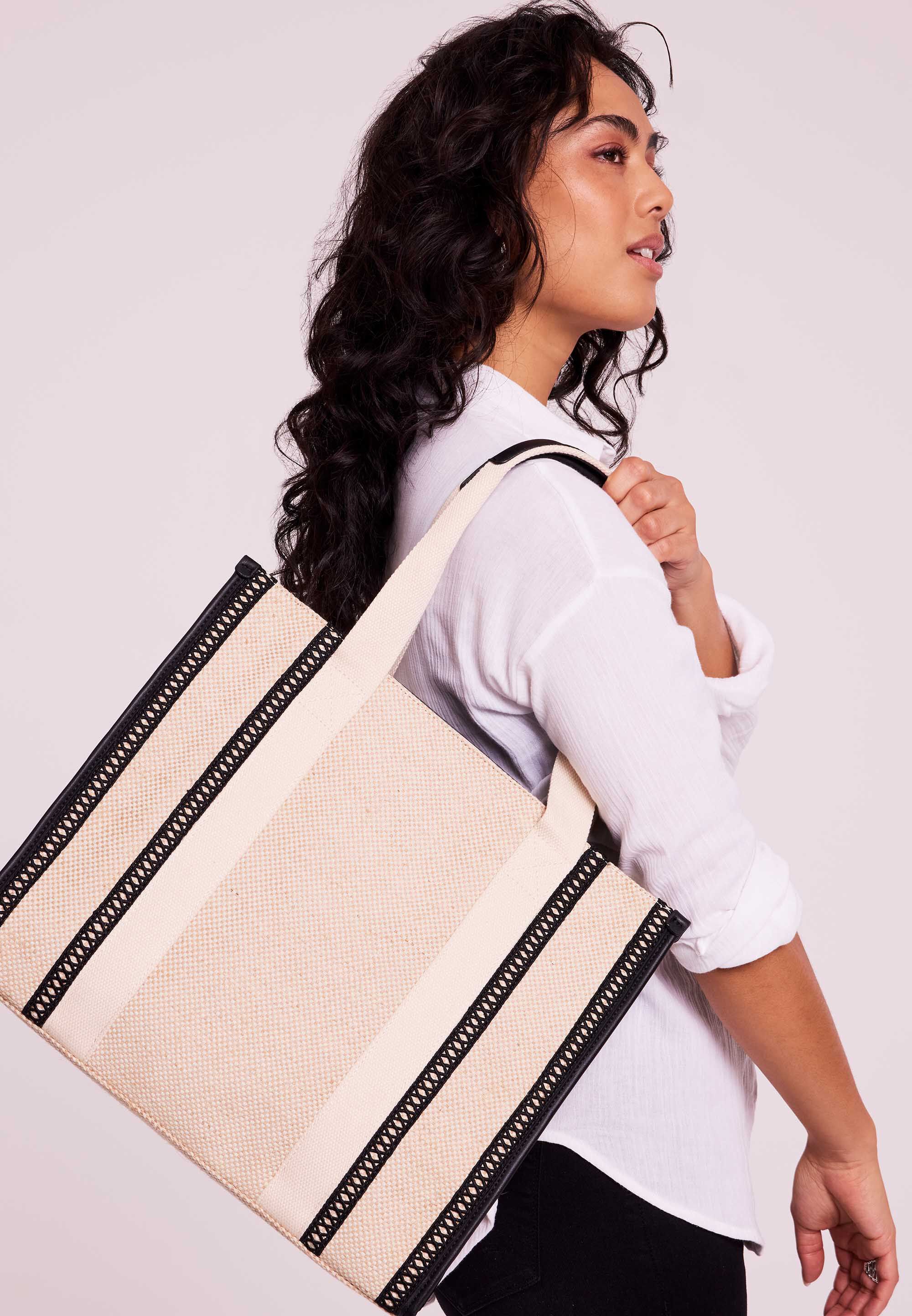 Womens Cream Canvas Structured Tote Bag