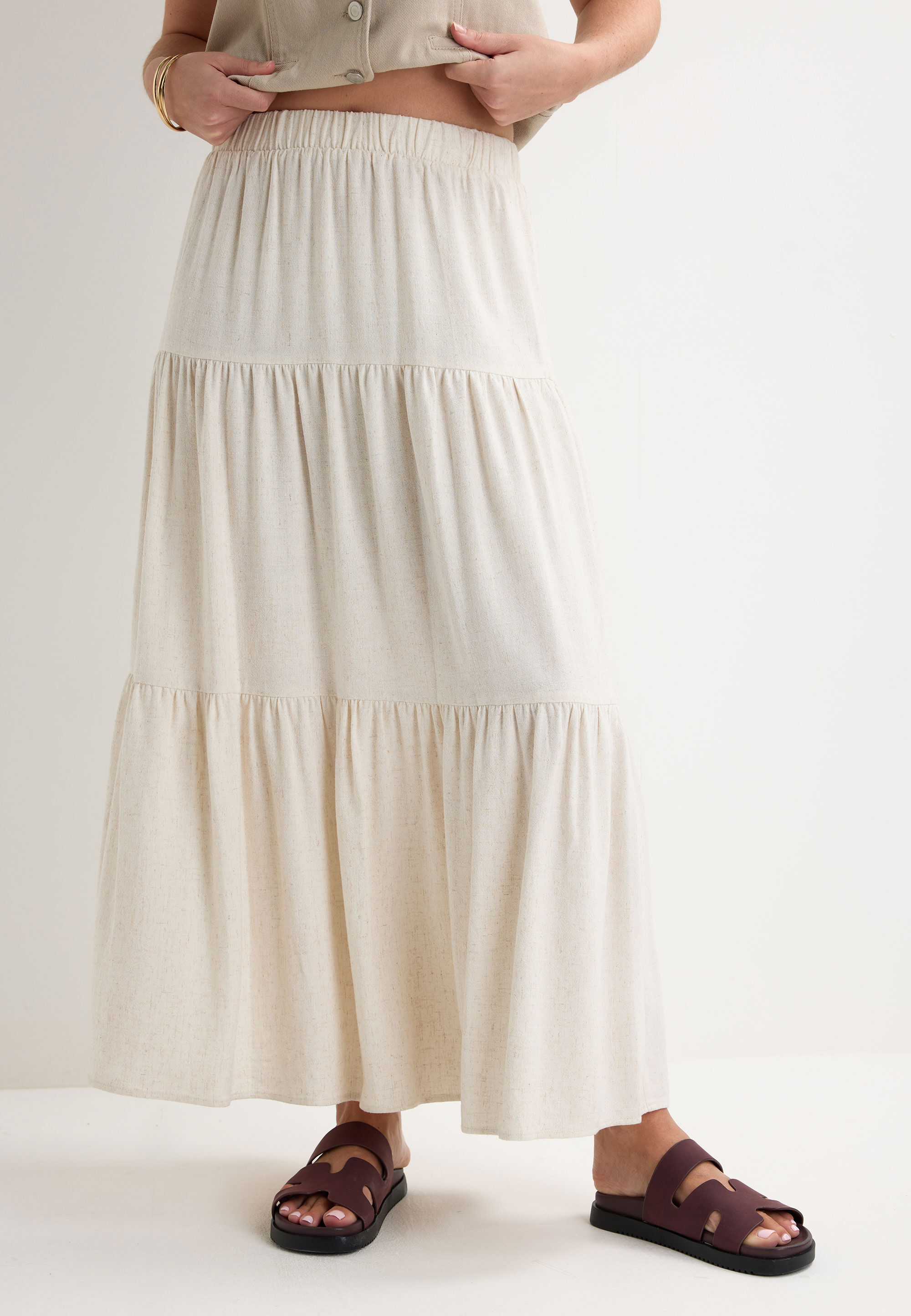 Womens Sand Plain Linen Maxi Skirt