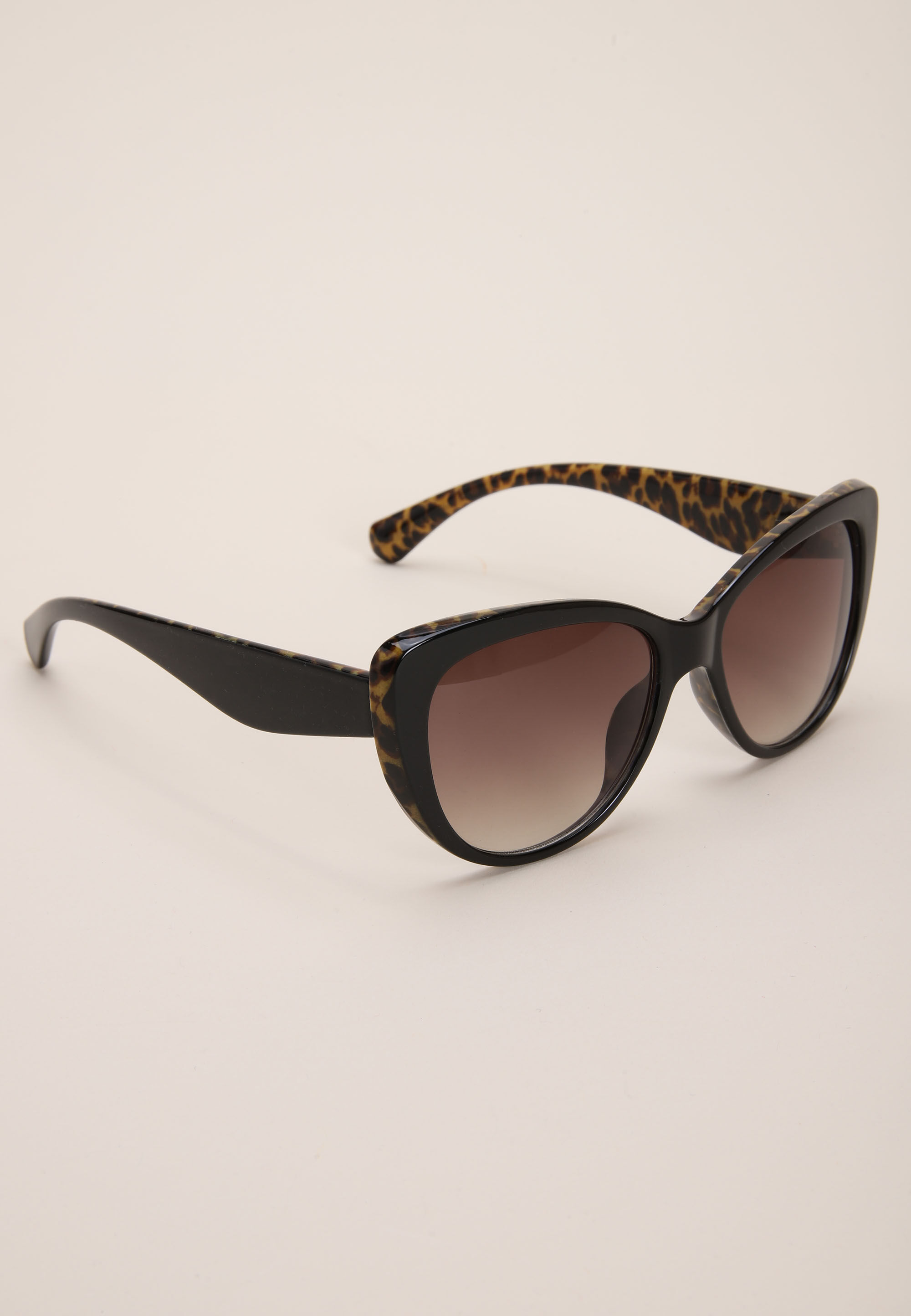 Womens Black Animal Print Cat Eye Sunglasses