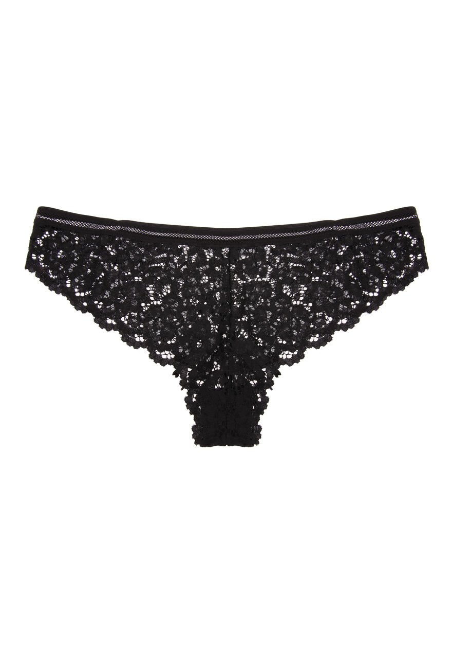 Womens Black Floral Lace Trim Brazilian Briefs