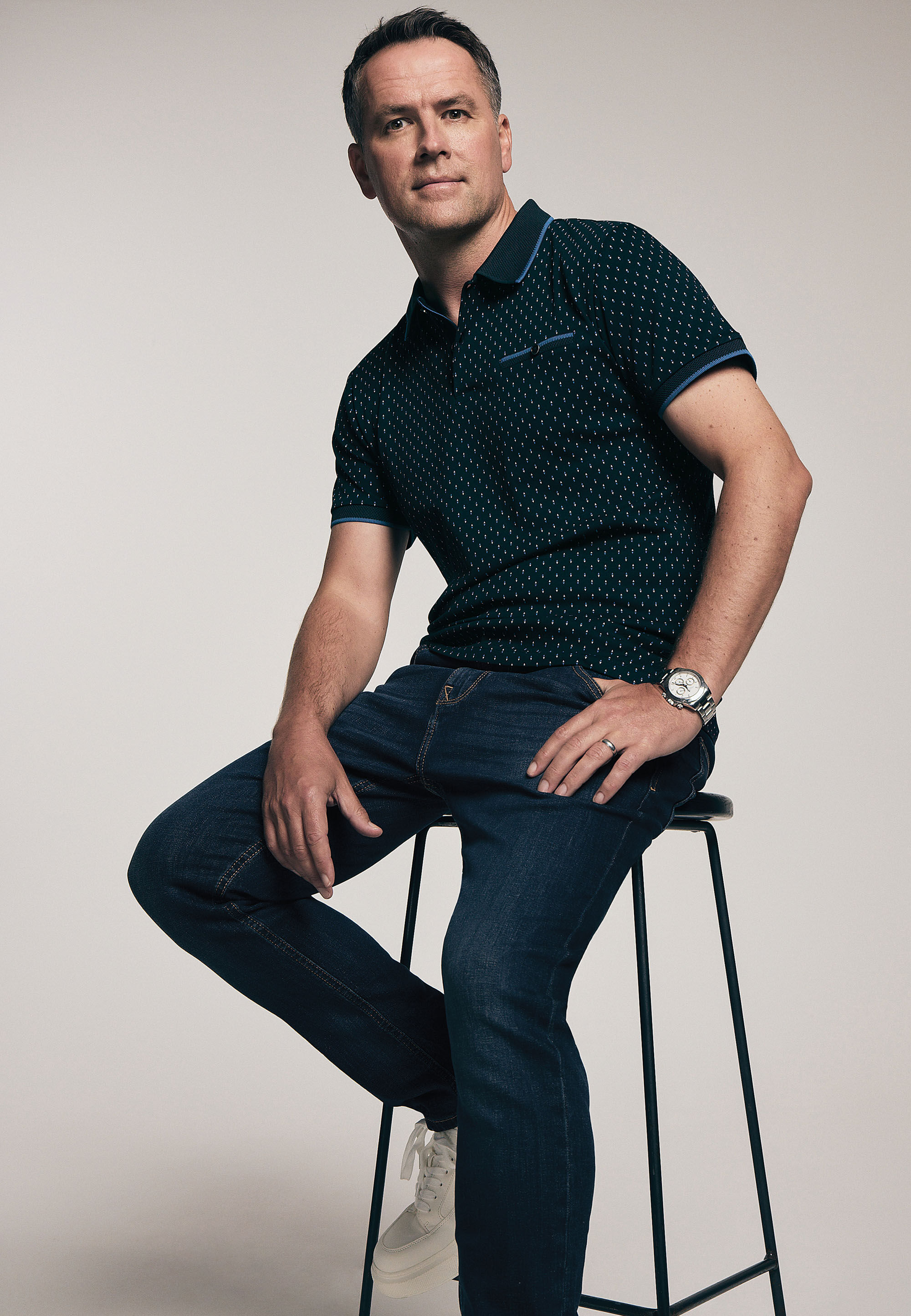 Mens Navy Ditsy Print Polo Shirt