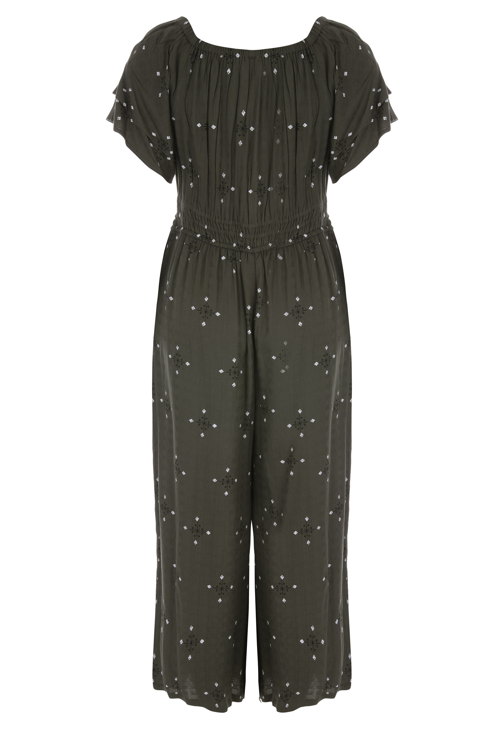 Womens Khaki Aztec Print Jumpsuit