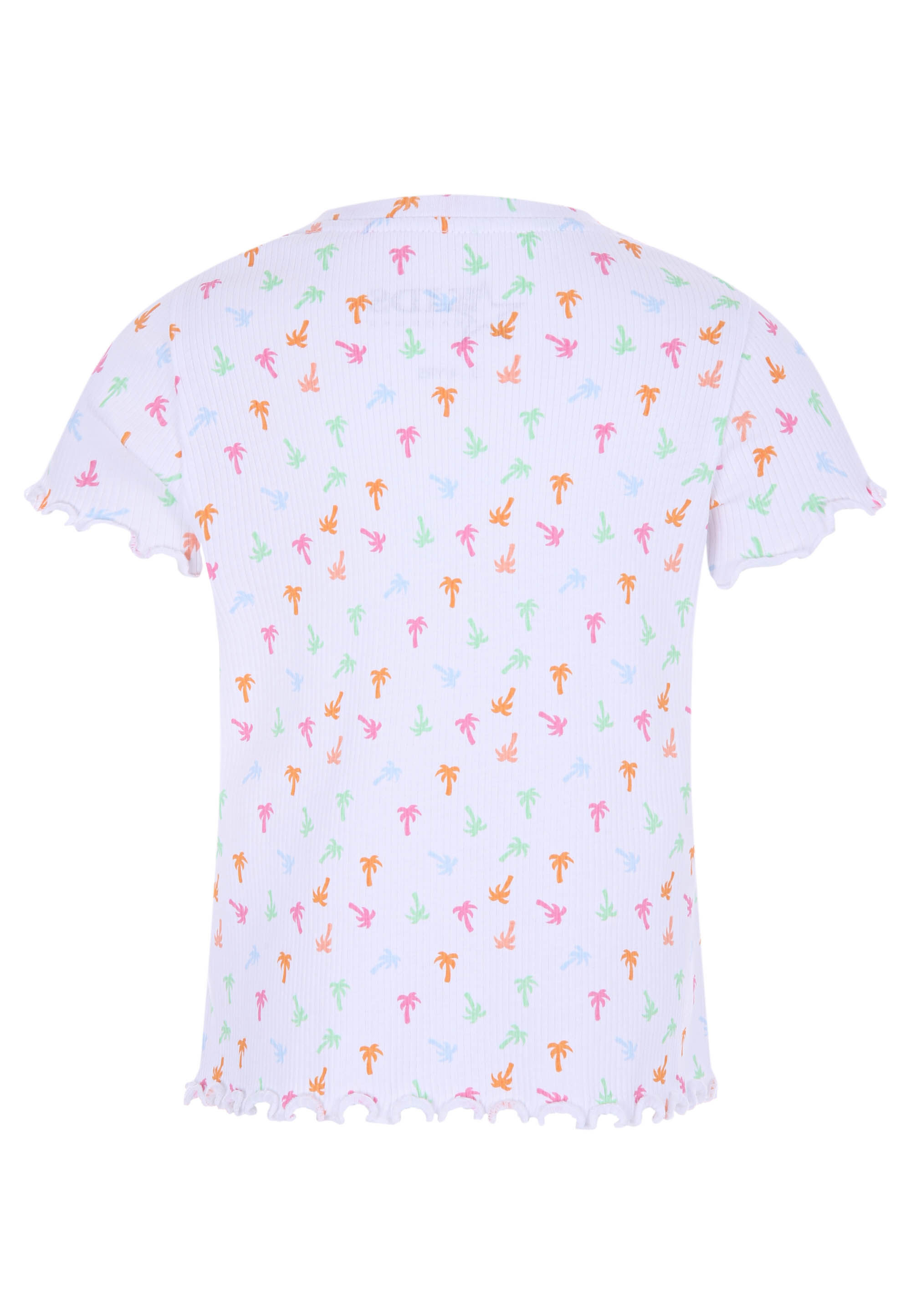 Younger Girls White Palm Print Ribbed Top