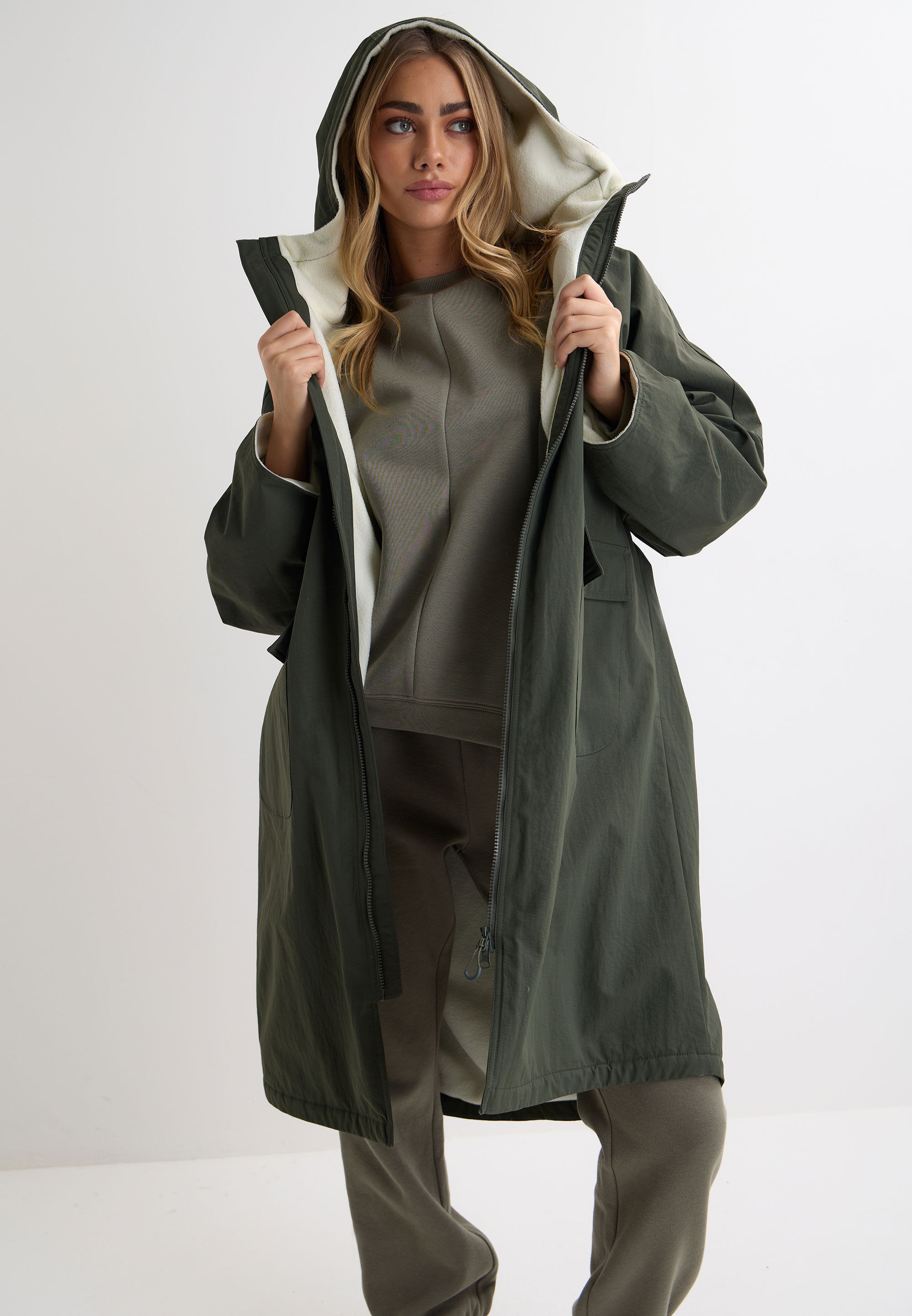 Womens Khaki Plain Fleece Lined Changing Coat