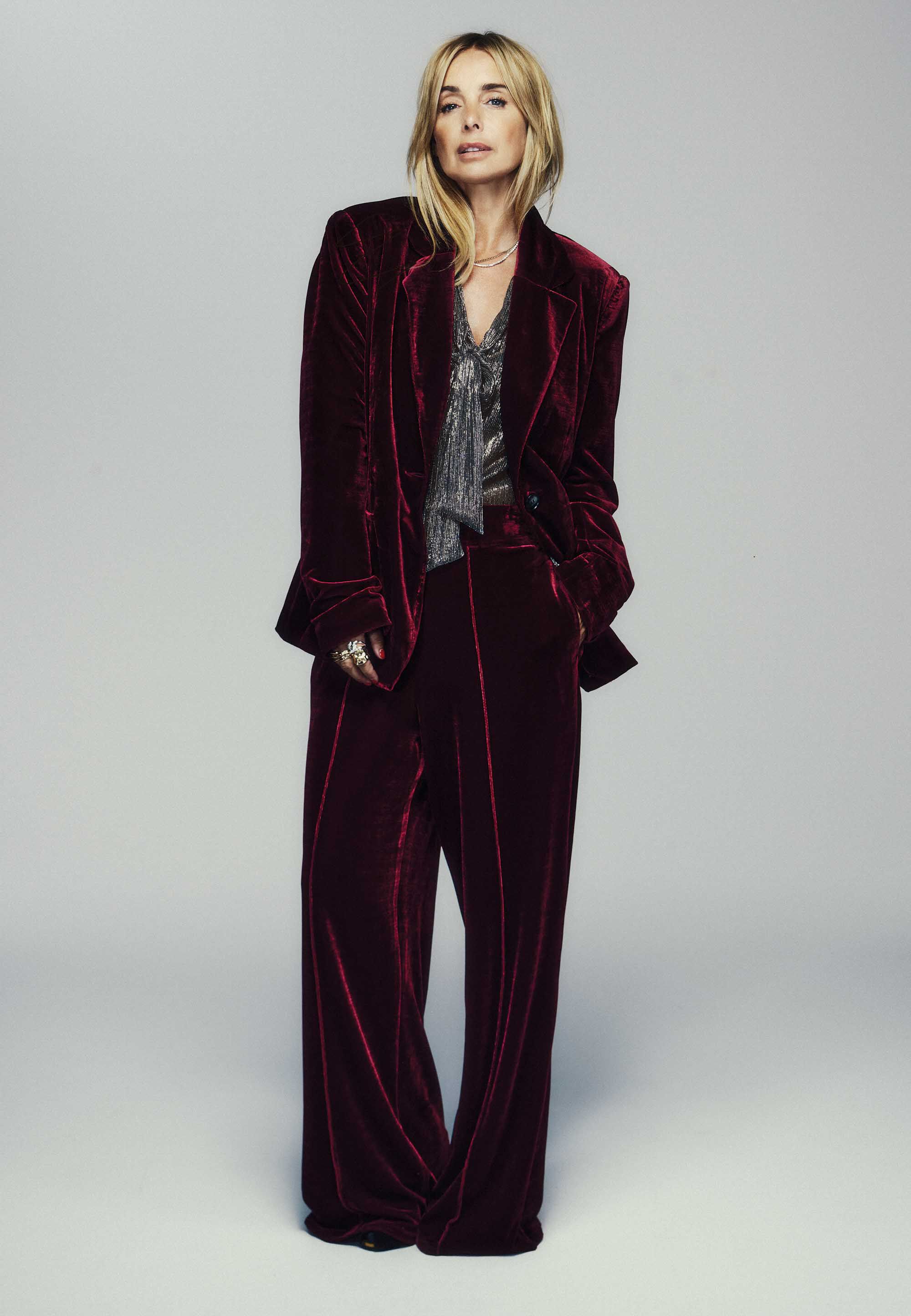 Womens Burgundy Velvet Premium Trousers