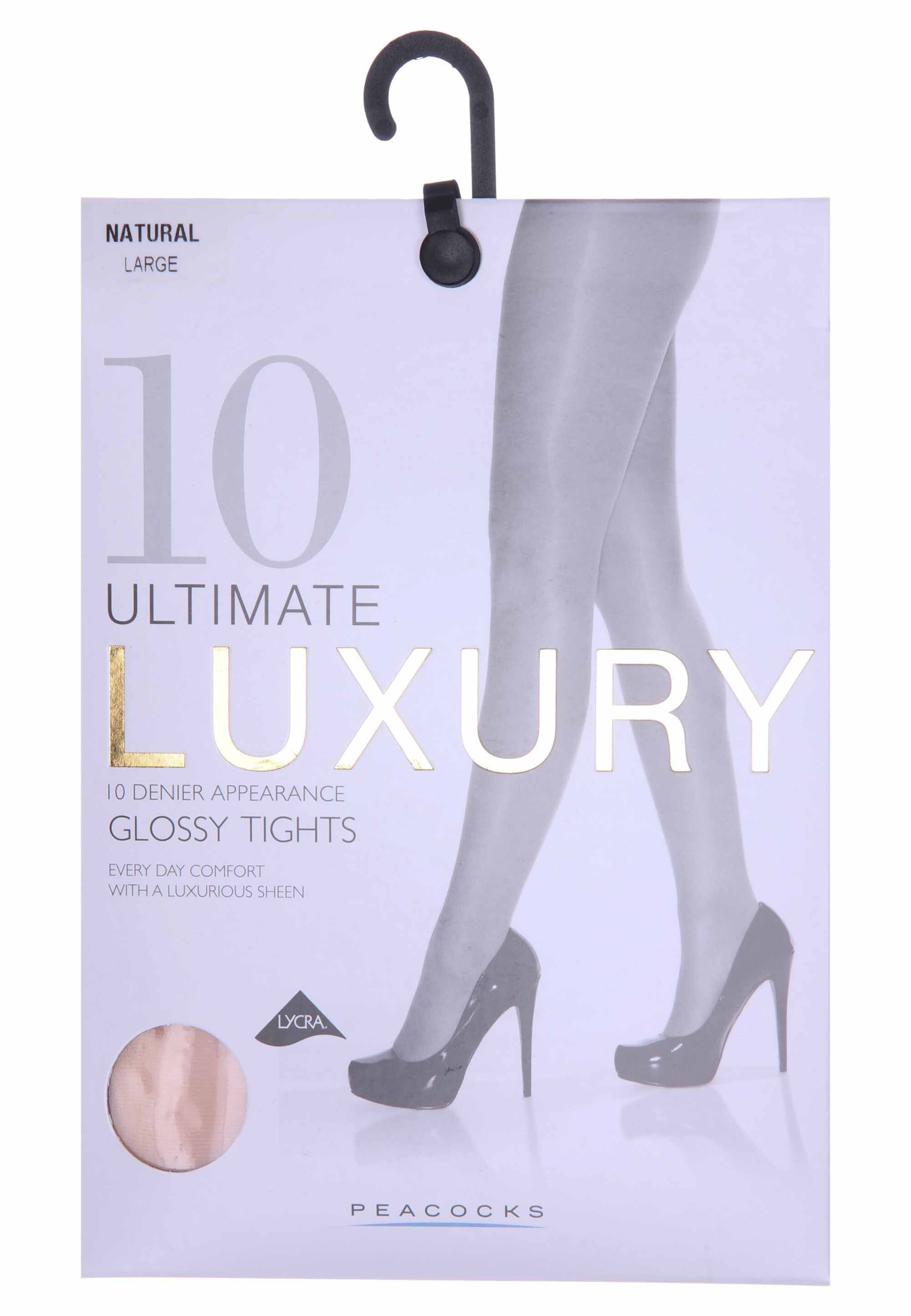Womens 1pk Plain Black 10 Denier Luxury Glossy Tights