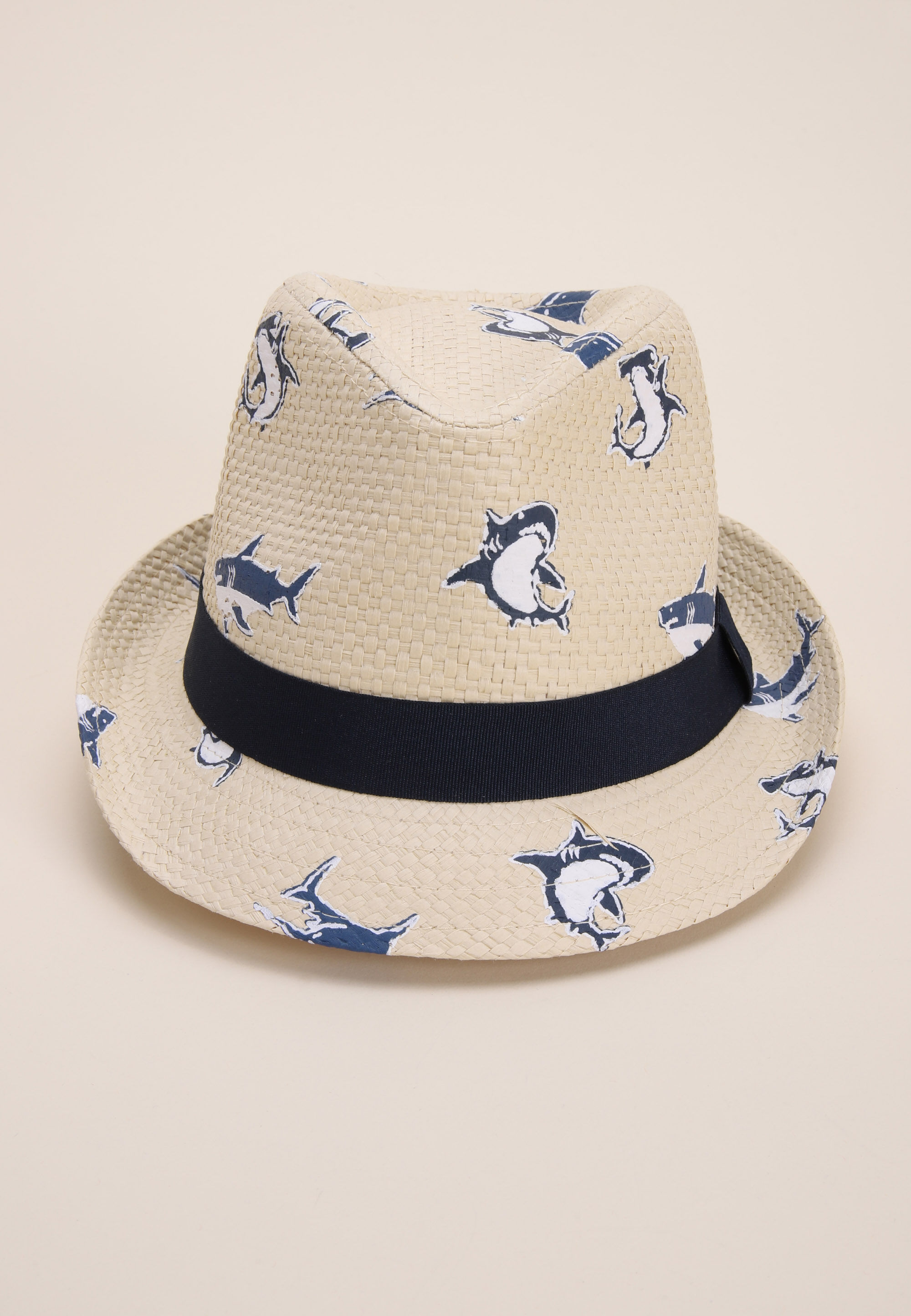 Younger Boys Natural Shark Print Fedora Hat