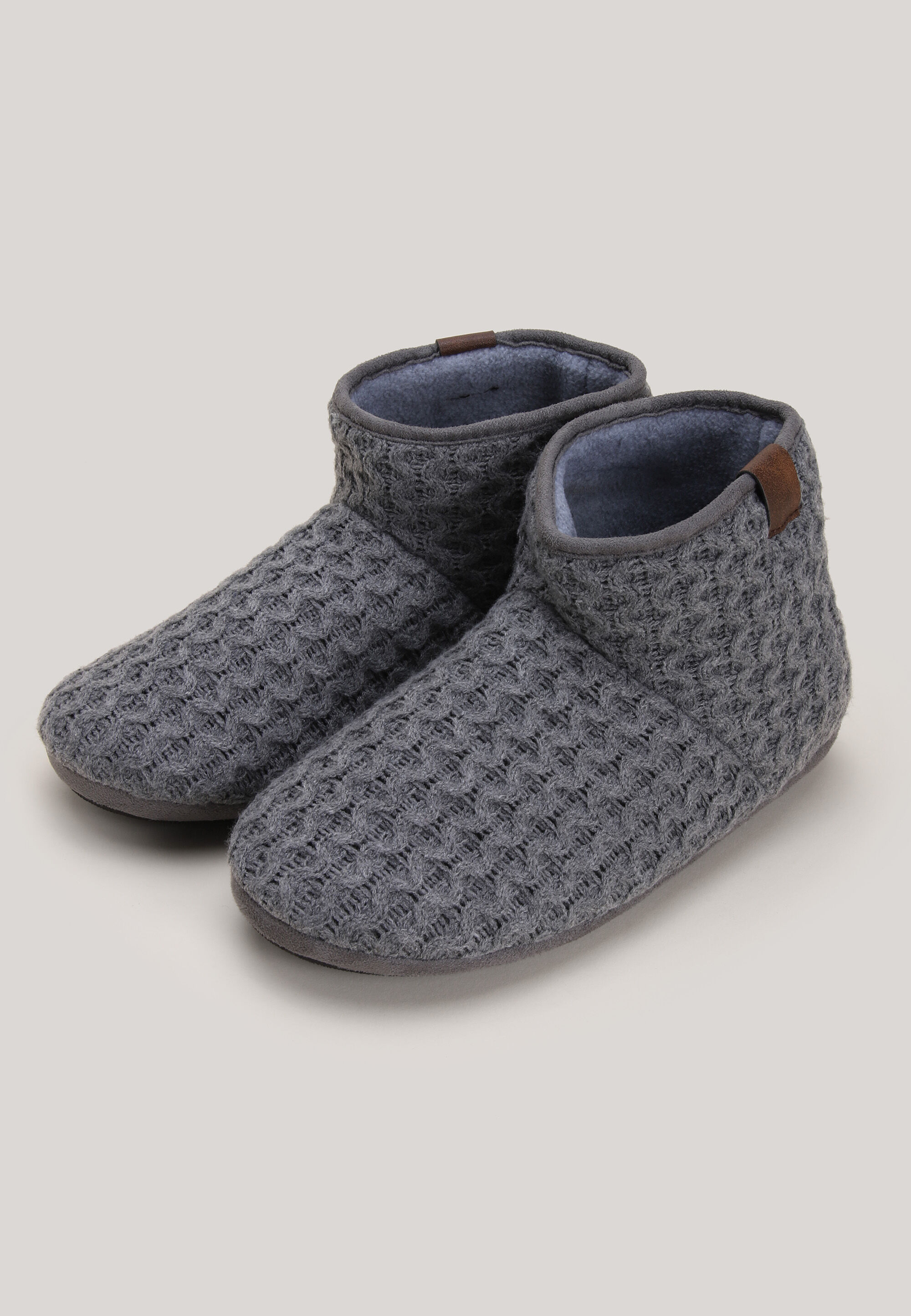 Mens Grey Cable Slipper Boots