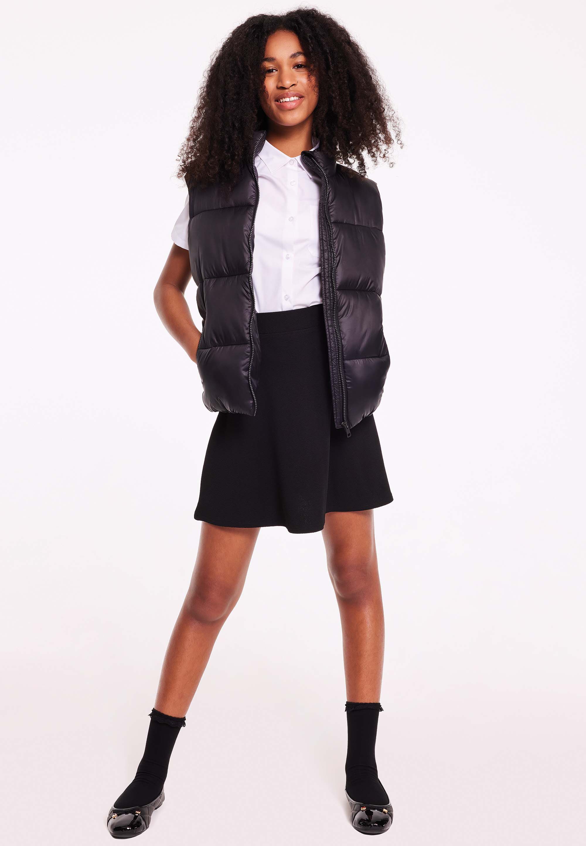 Older Girls Black Padded Sheen Finish Gilet