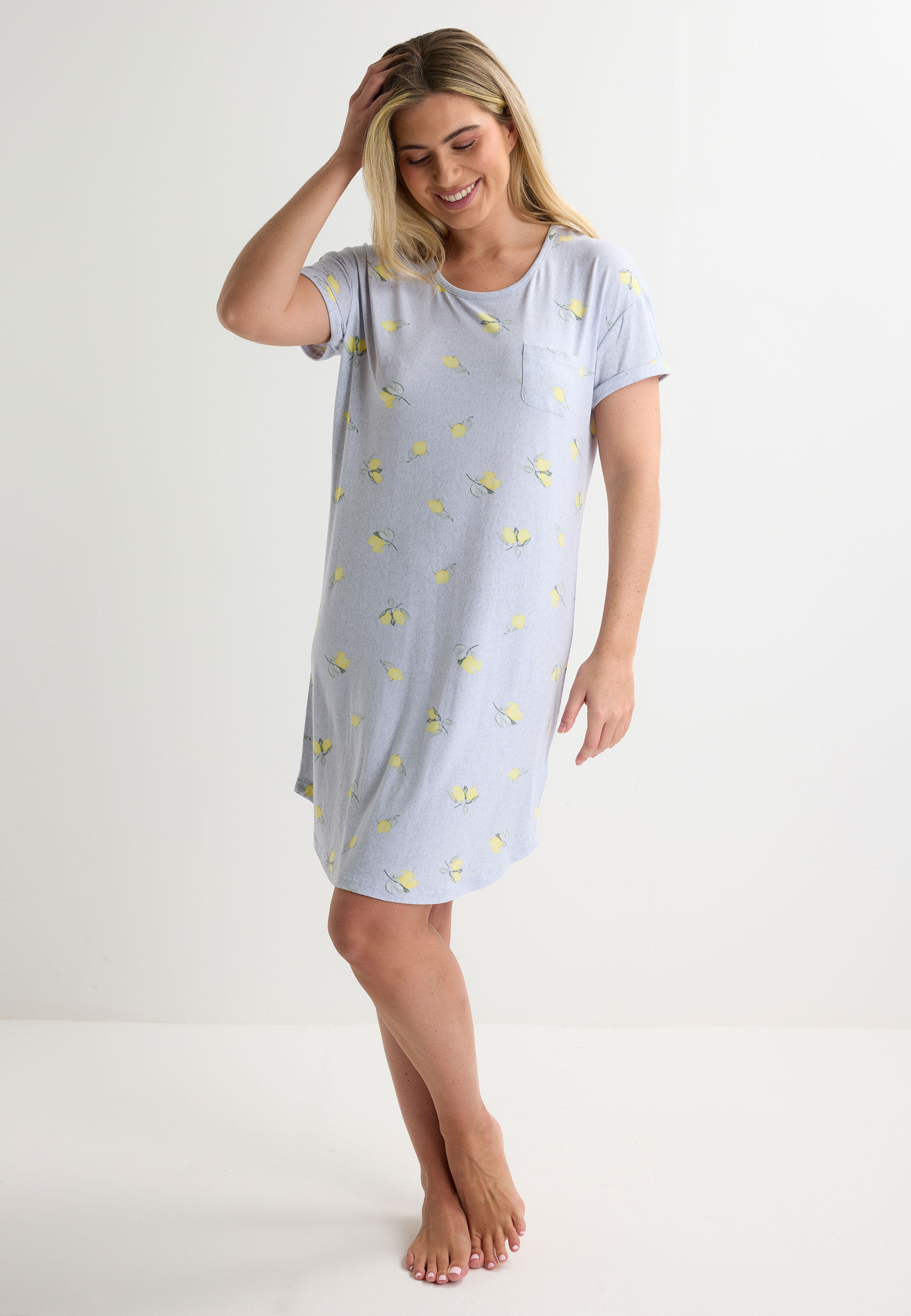 Womens Grey Lemon Print Soft Touch Nightdress