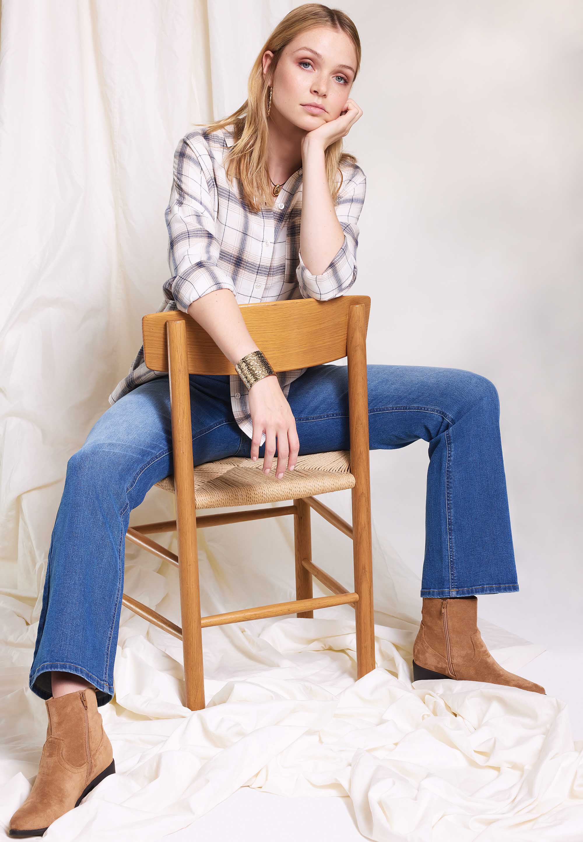 Womens Cream Check Western Shirt