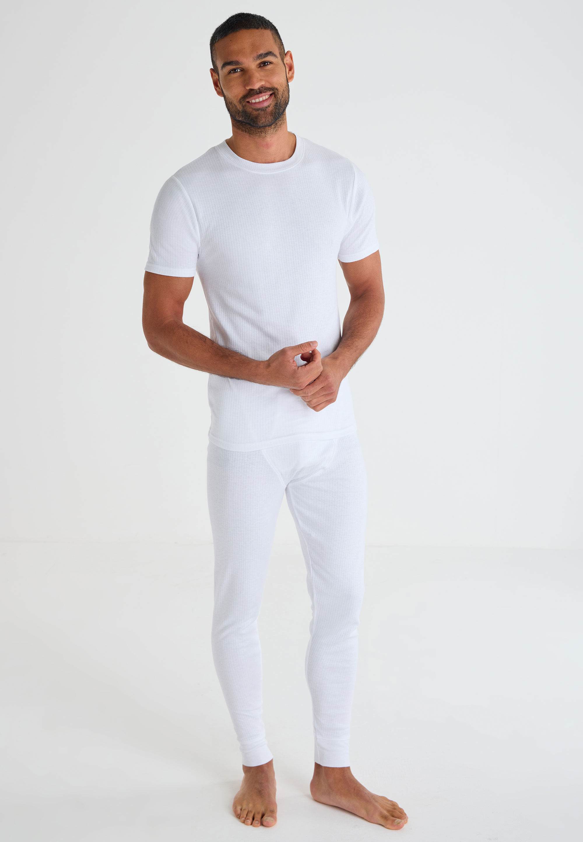 Mens White Medium Weight Thermal Short Sleeve Top