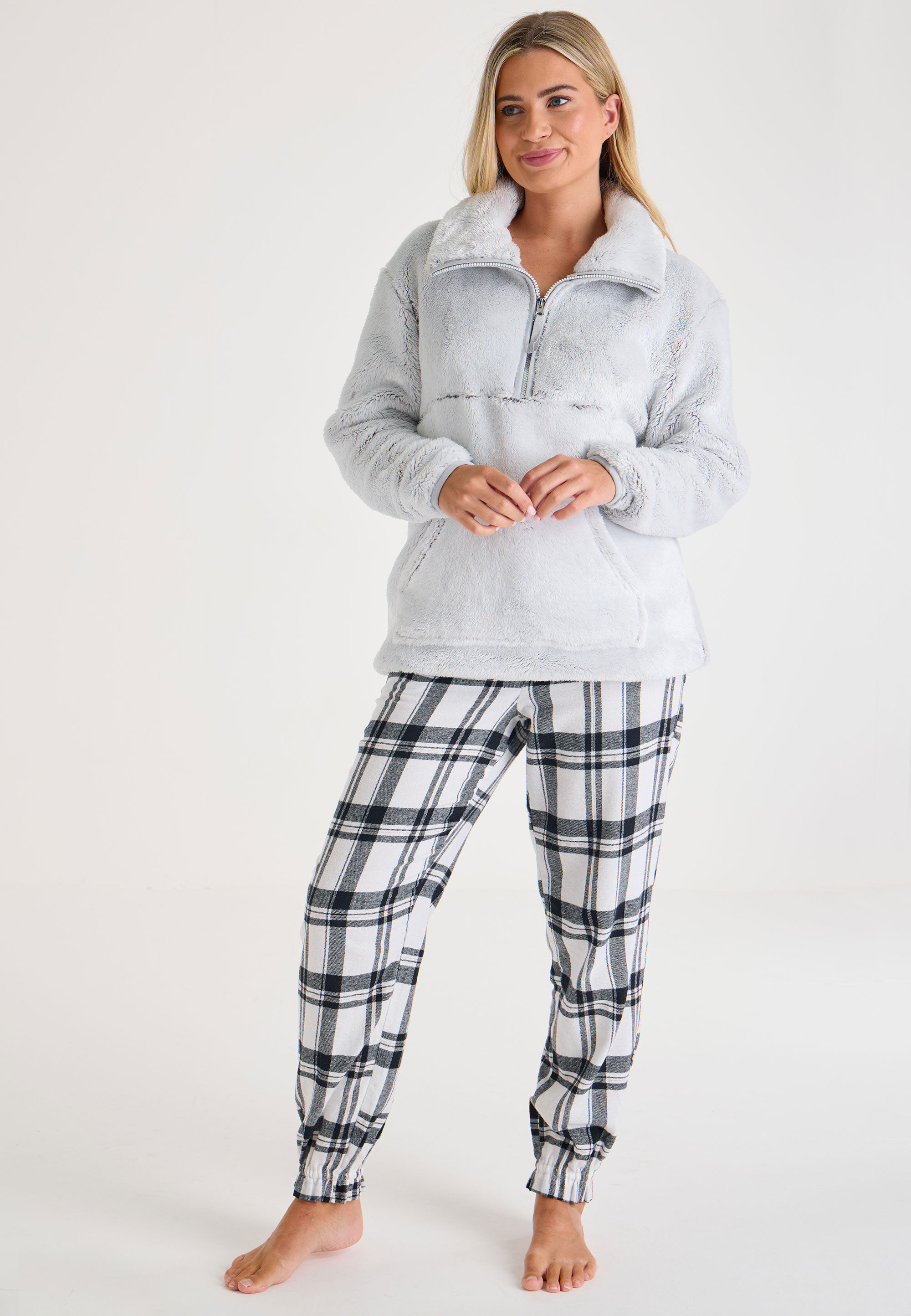 Womens Grey Wide Collar Zip Fleece
