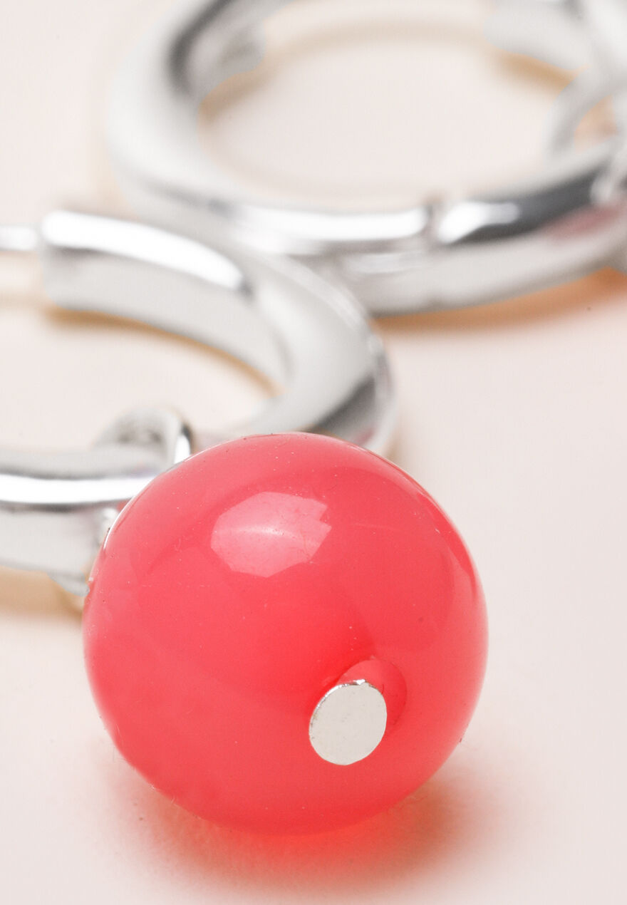 Womens Pink & Silver Huggie Earrings