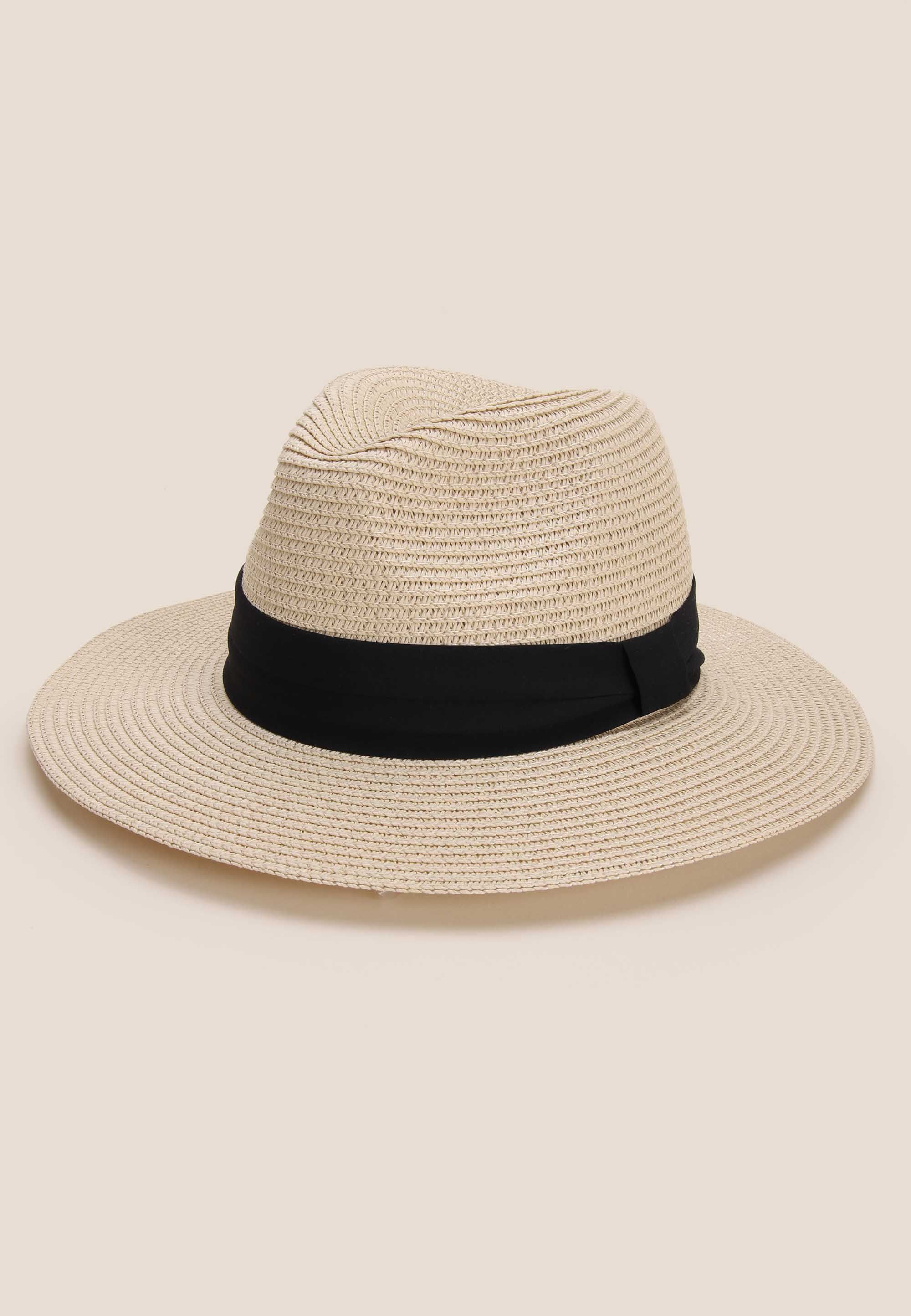 Womens Natural & Black Band Fedora Hat