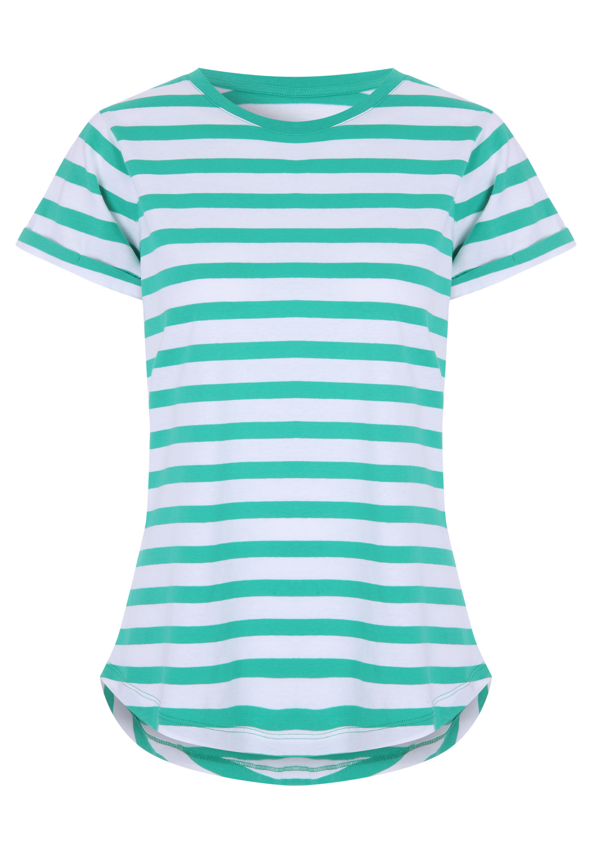 Womens Green Horizontal Stripe Roll Sleeve T-shirt