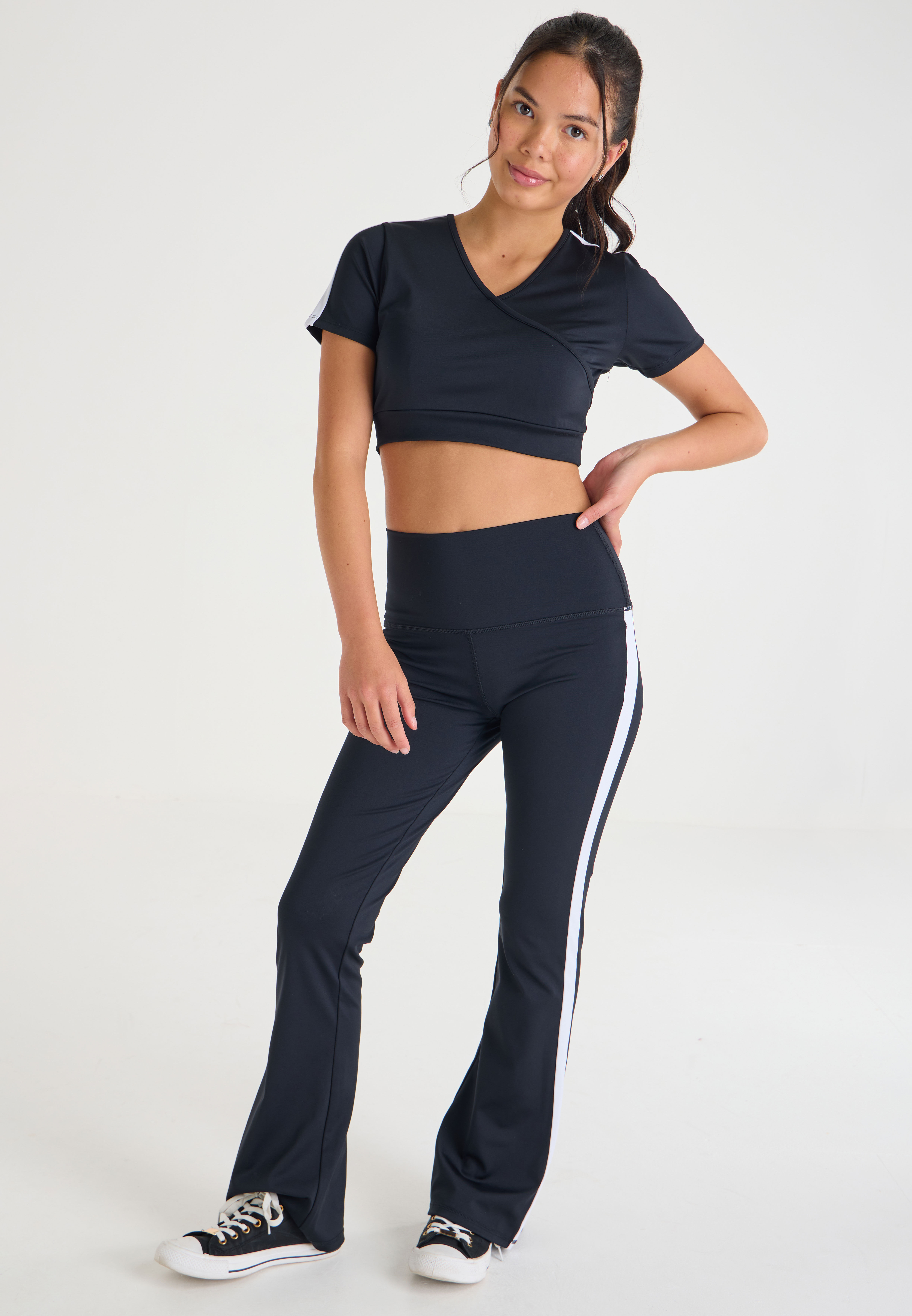 Older Girls Black & White Side Panel Yoga Leggings